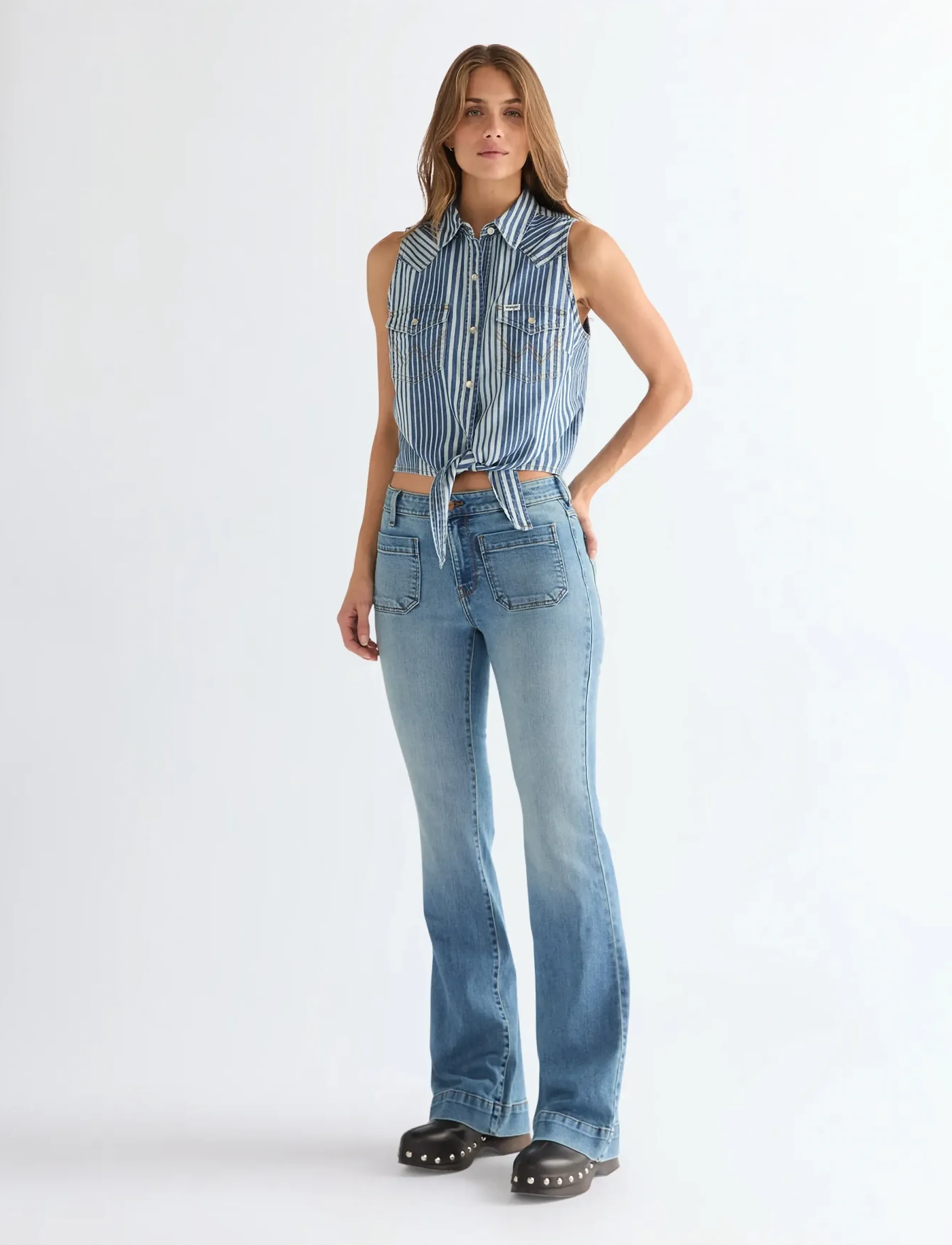 Wrangler - FLARE - flared jeans - marbled pebble - 4