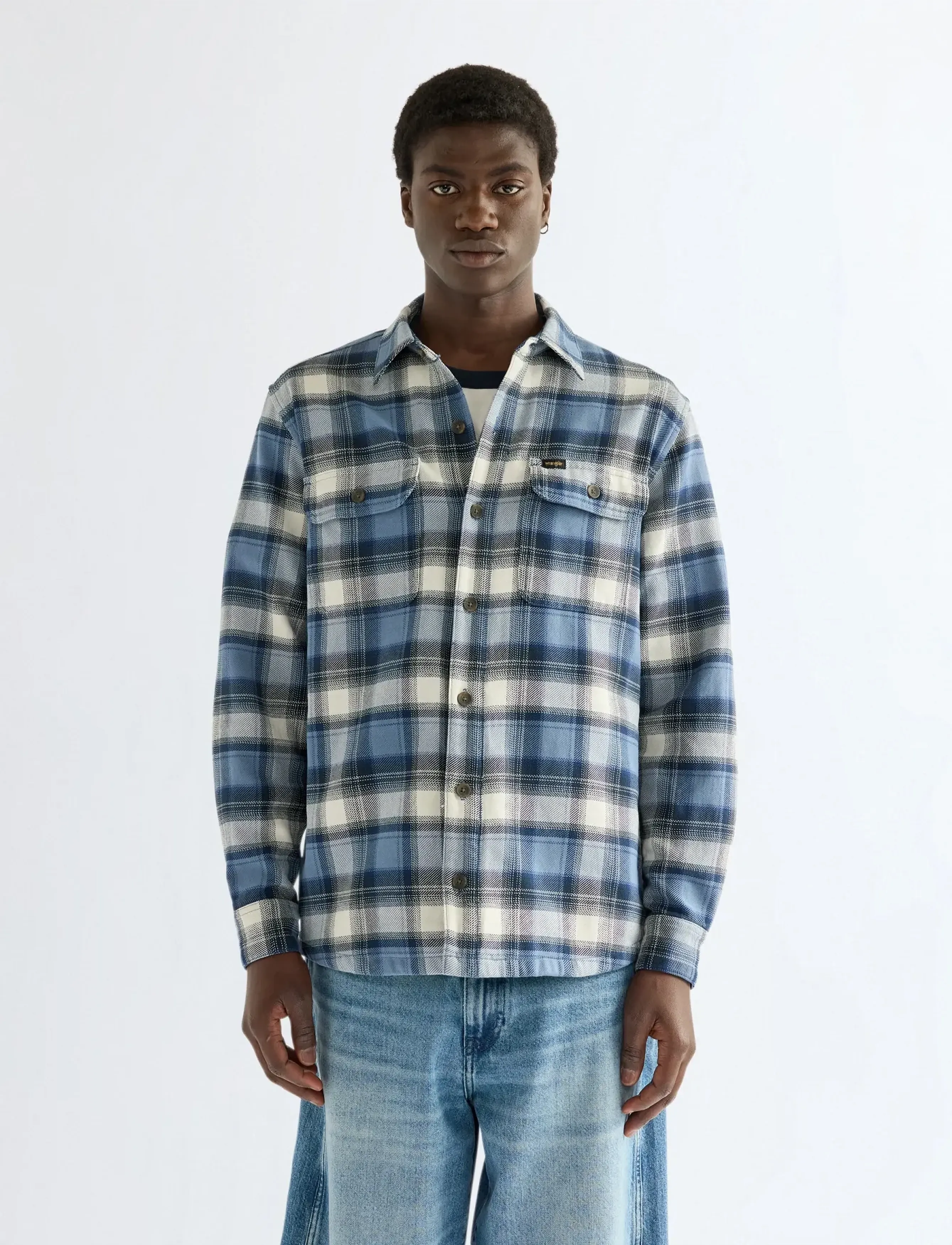Wrangler Western Utility Shirt, L, Shirts, Blau - Casual Männerswear