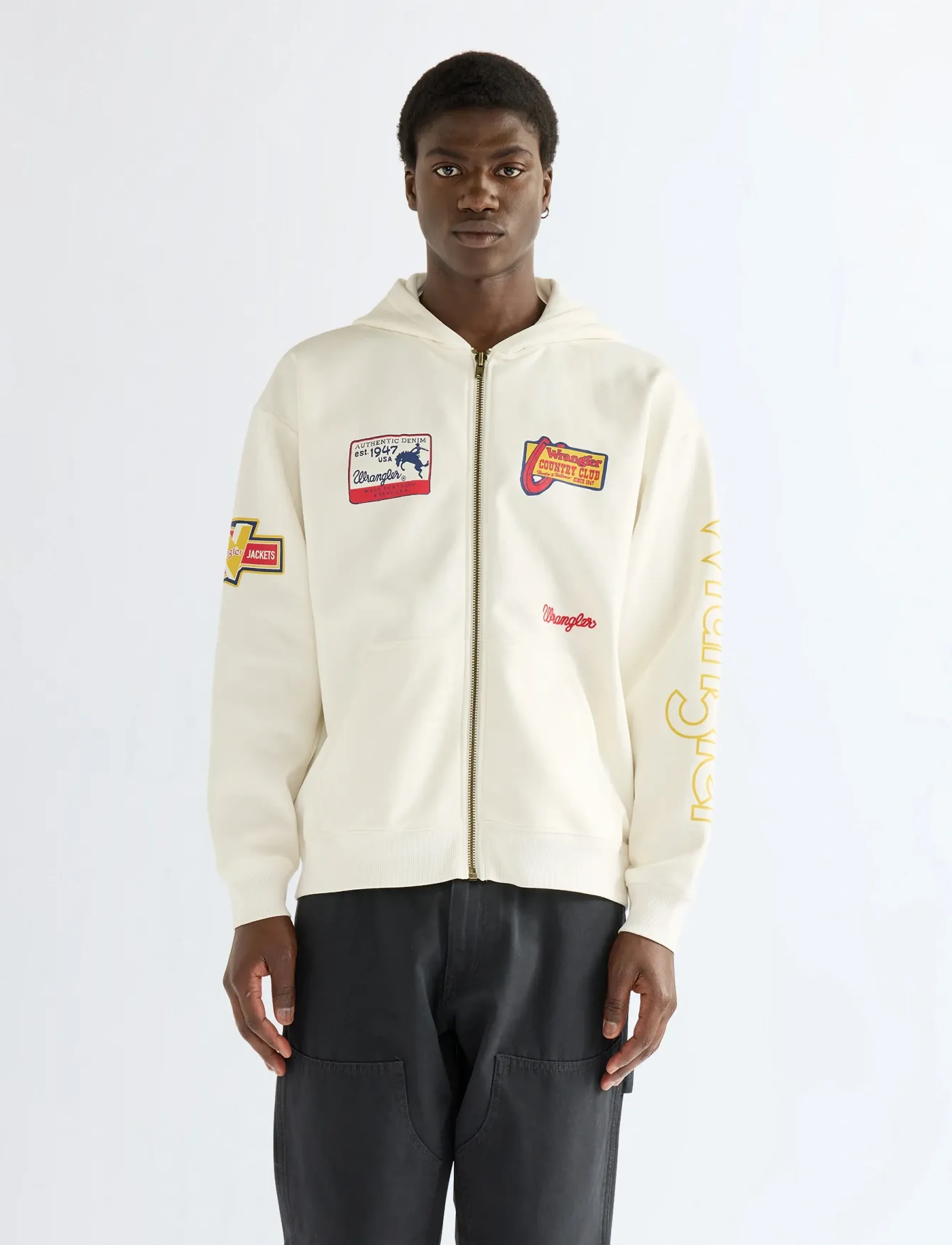 Wrangler GRAPHIC ZIP HOODIE - Wrangler - BRIGHT WHITE / white