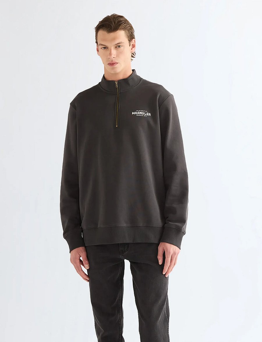 Wrangler - FUNNEL NECK ZIP - pullover mit halbem reißverschluss - faded black - 0