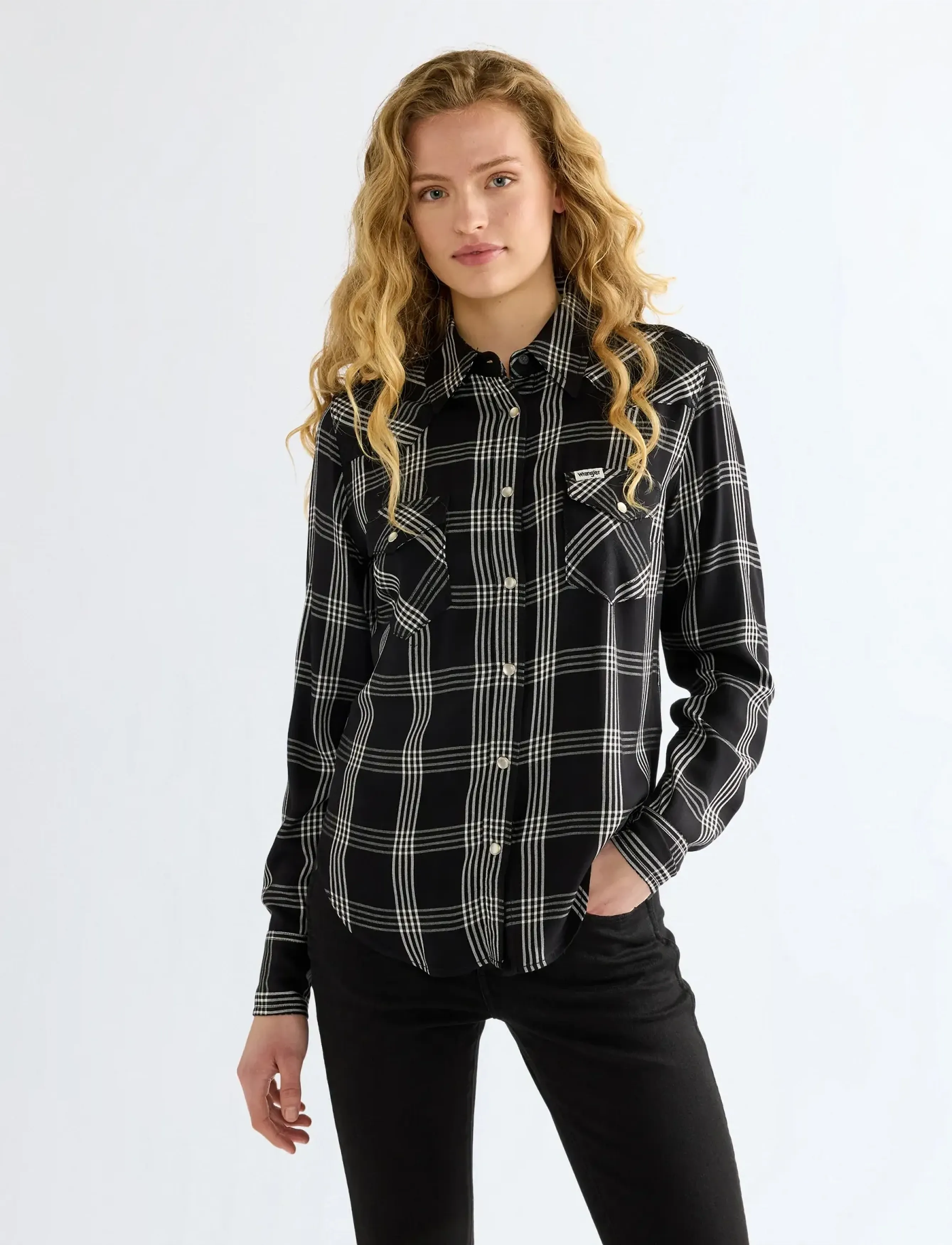 Wrangler Western Shirt, Kvinder, Western Skjorte, Sort, Str: XS x 00