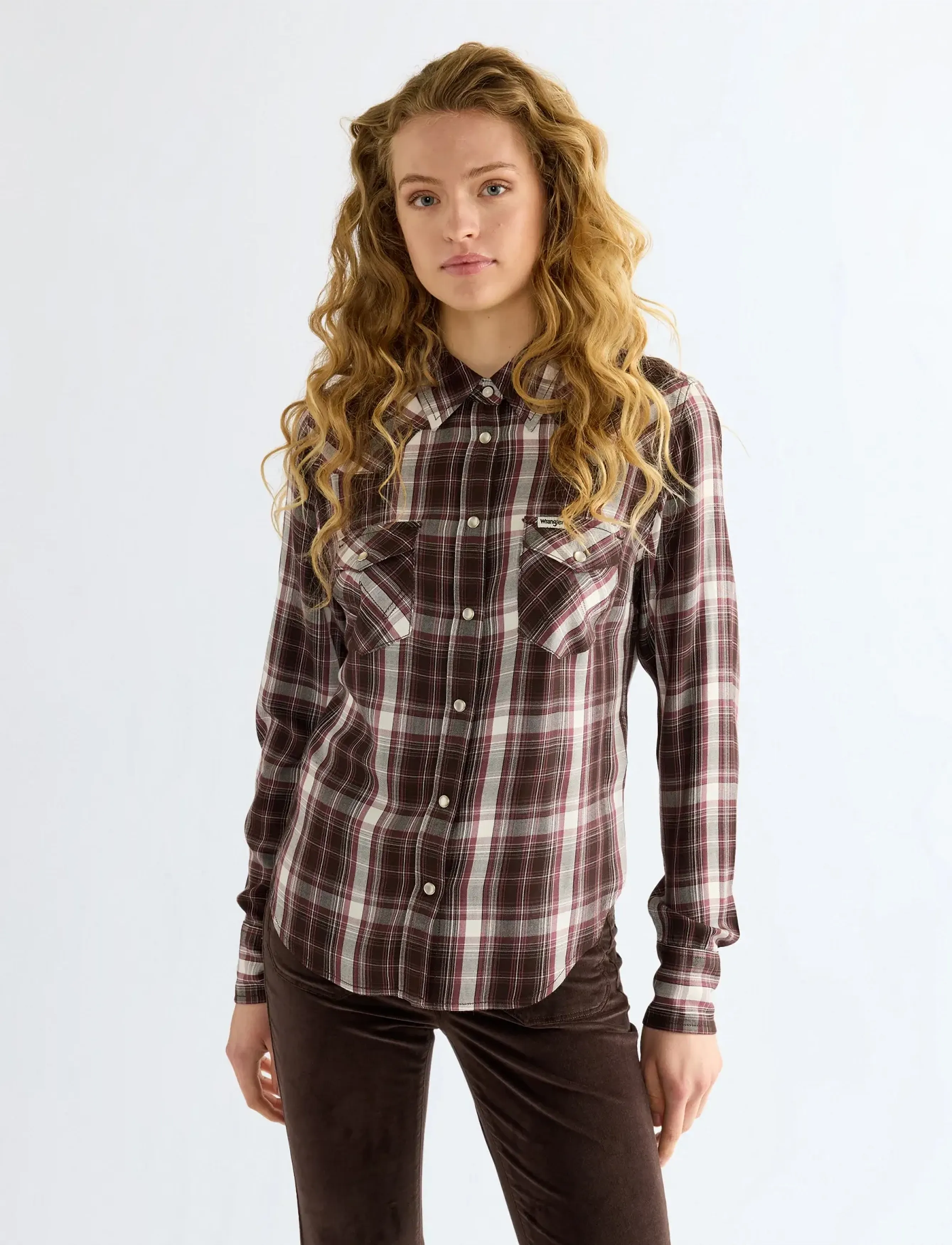 Wrangler Western Shirt, Kvinder, Western Skjorte, Brun, Str: XL x 00