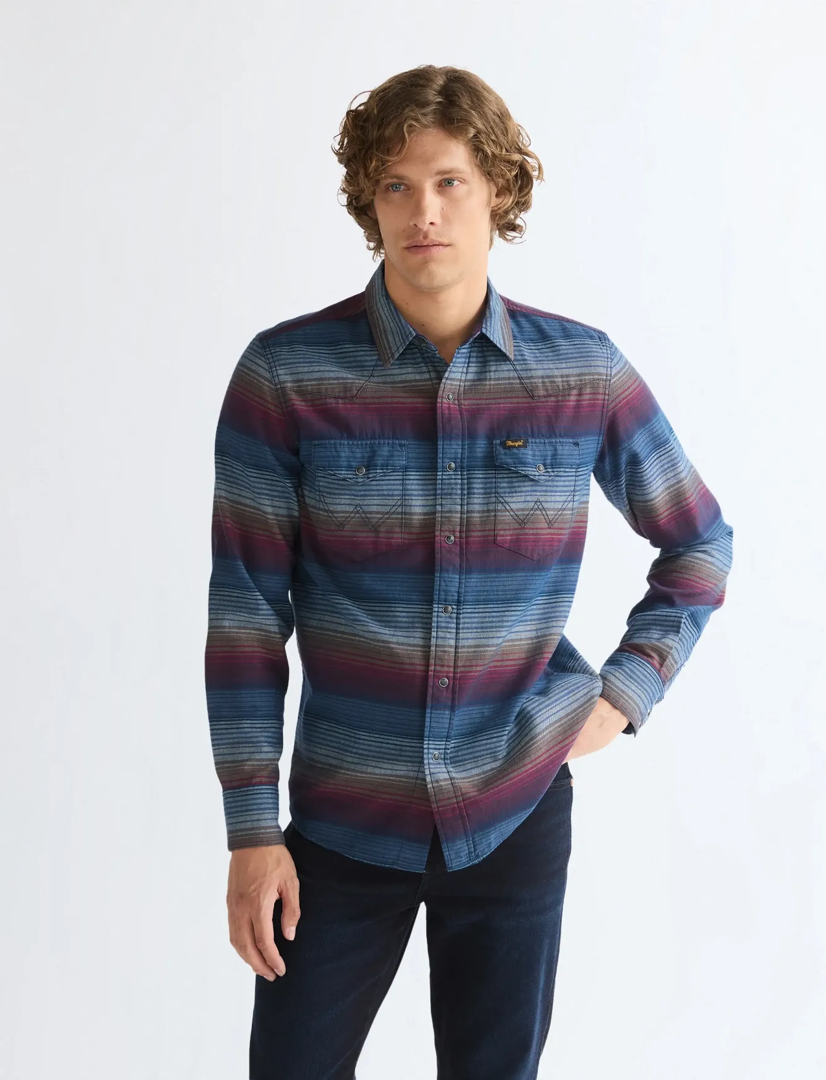 Wrangler Western Shirt, M, Blue, Skjorter > Afslappet Shirts, Herre