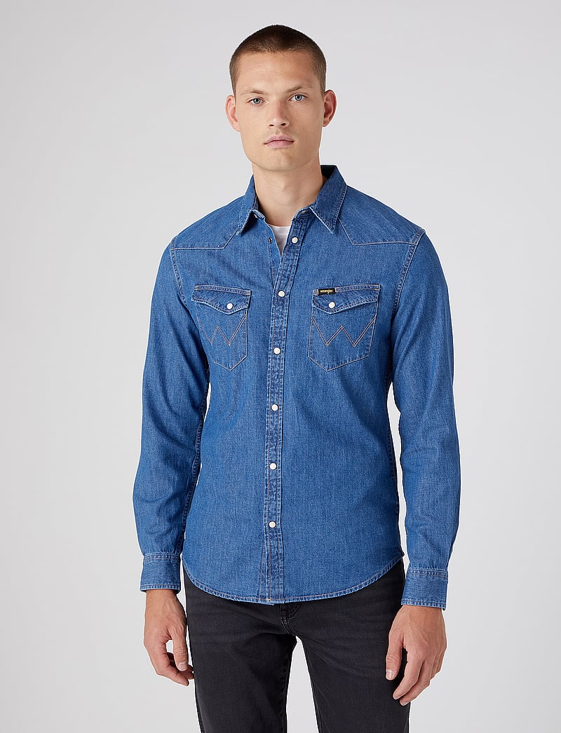 Wrangler - LS WESTERN SHIRT - denimowe koszulki - midstone - 0