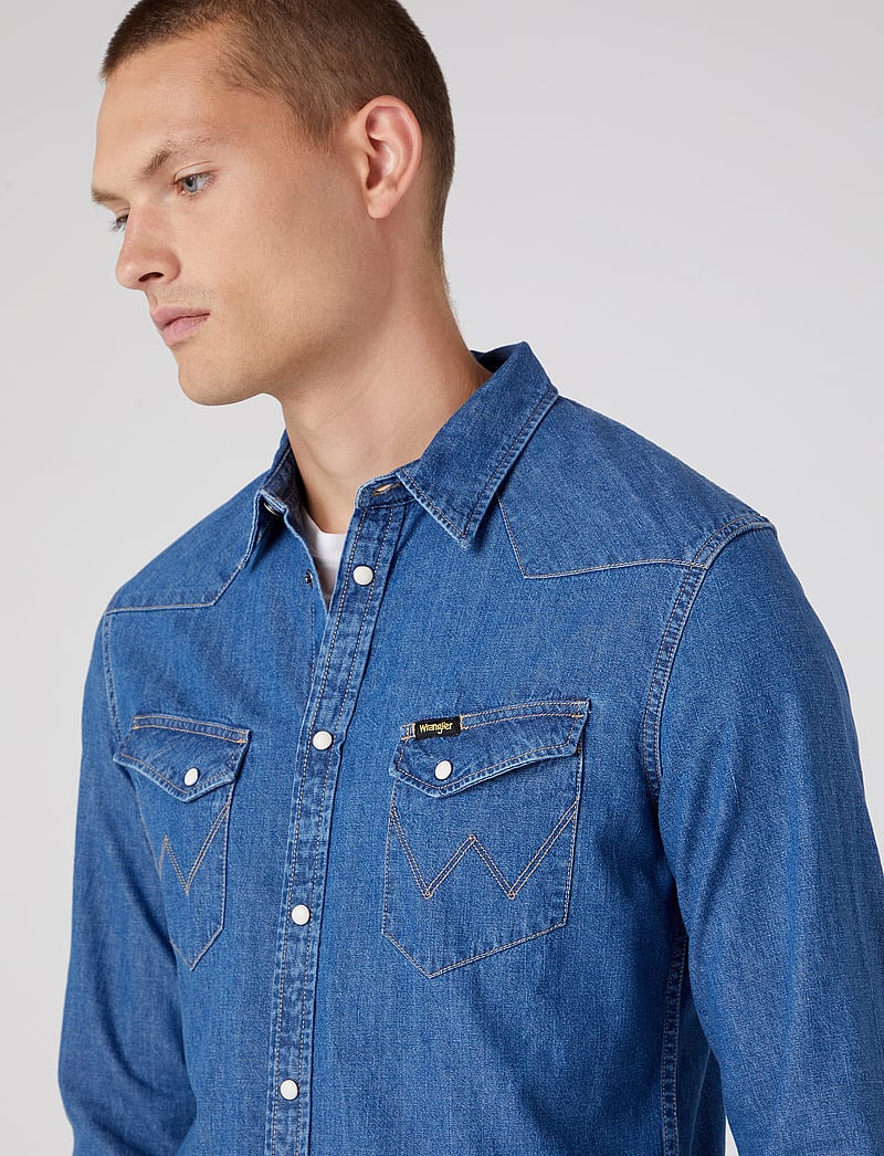 Wrangler - LS WESTERN SHIRT - denimowe koszulki - midstone - 5