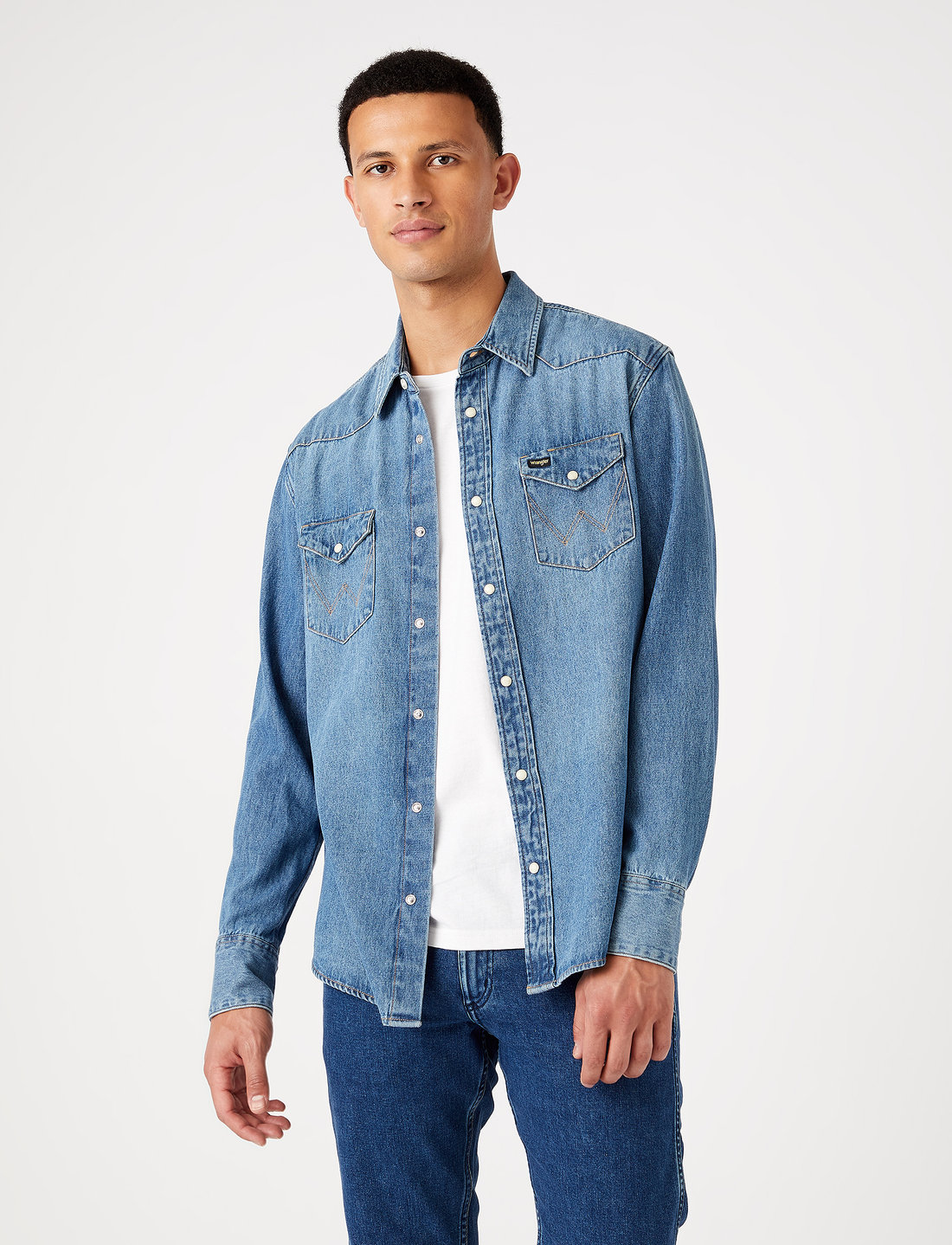 Wrangler blue 2025 denim shirts