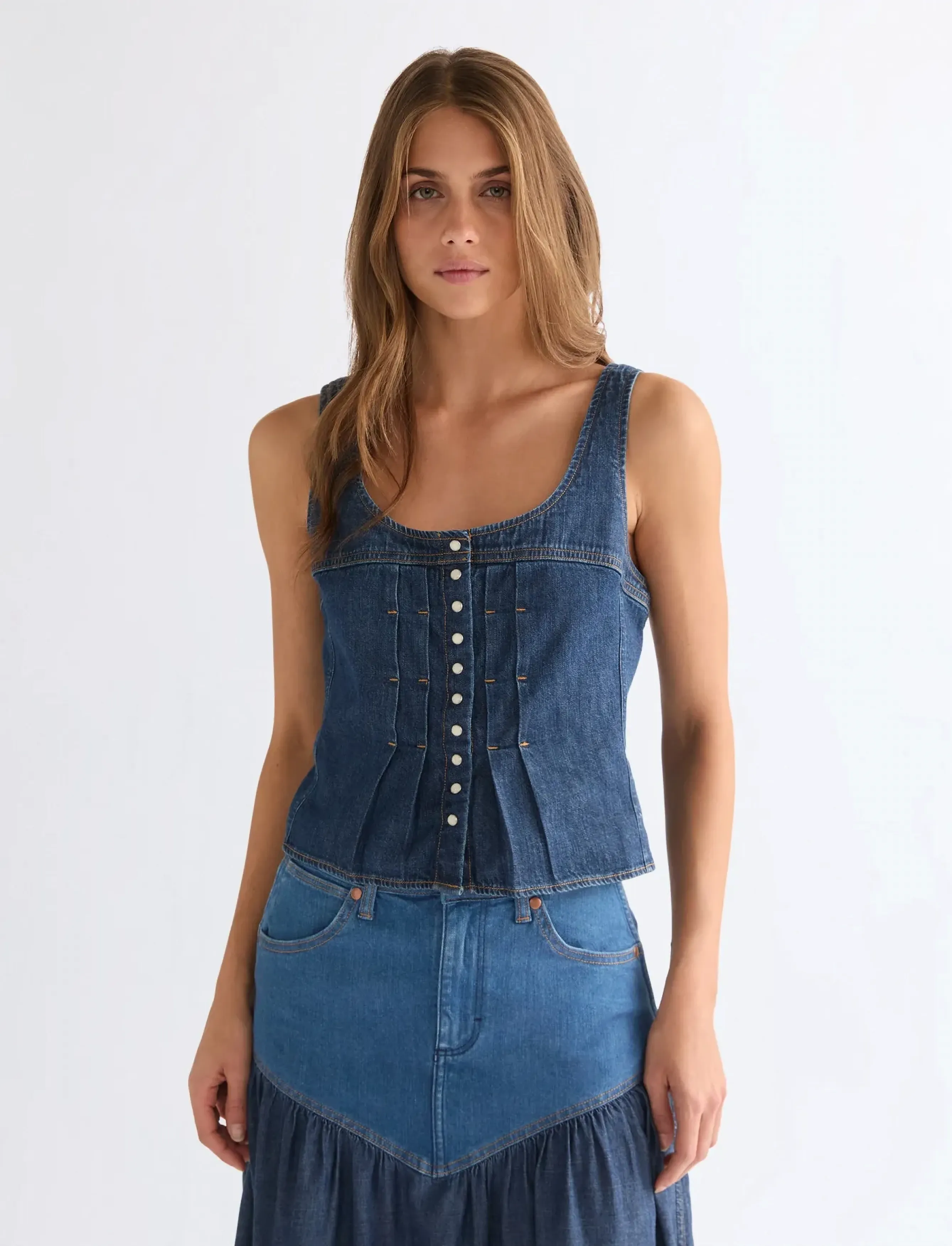 Wrangler Pleated Corset Top, Kvinder, Plisseret Korset Top, Blå, Str: M x 00