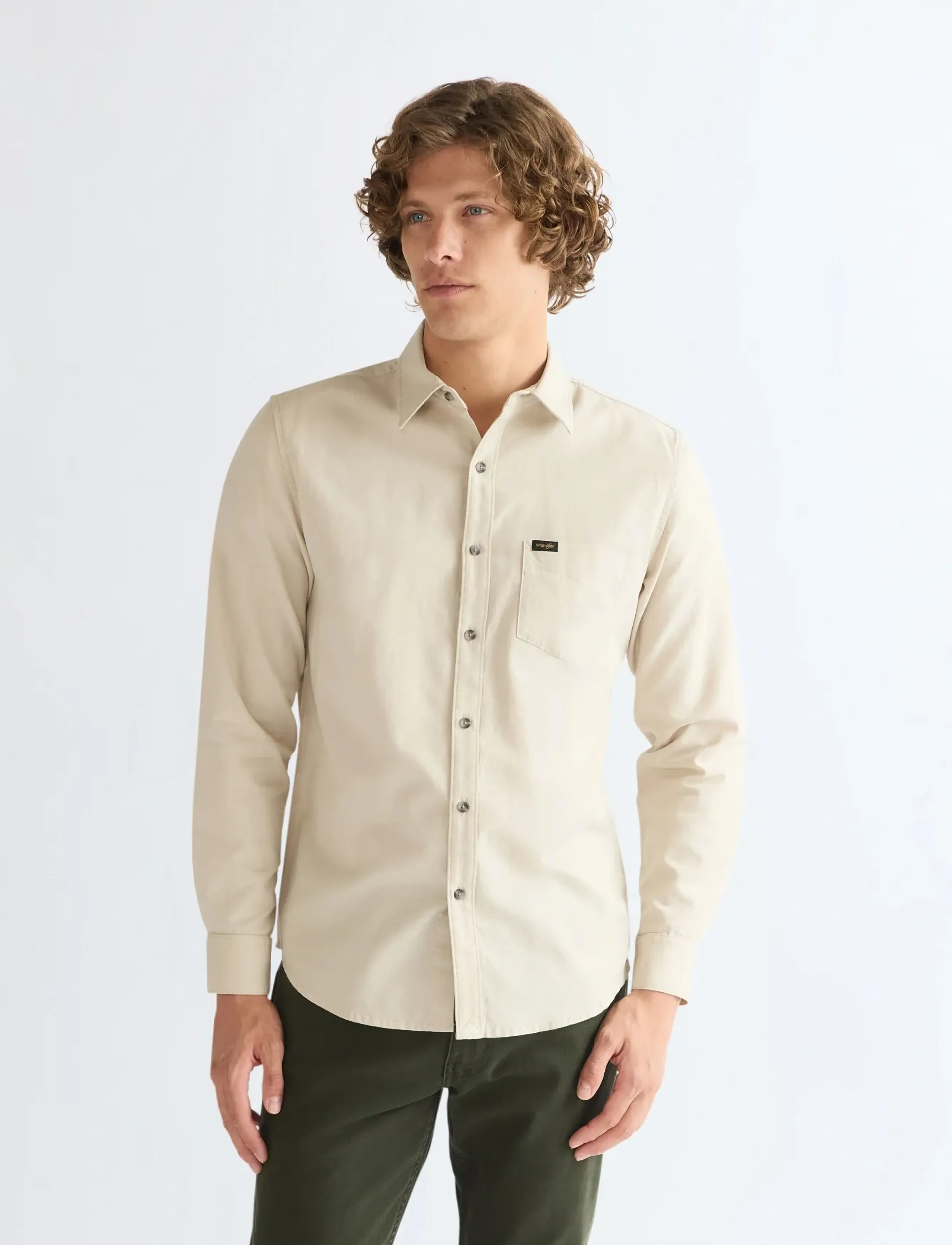 Wrangler 1 PKT SHIRT - Wrangler - PELICAN / cream
