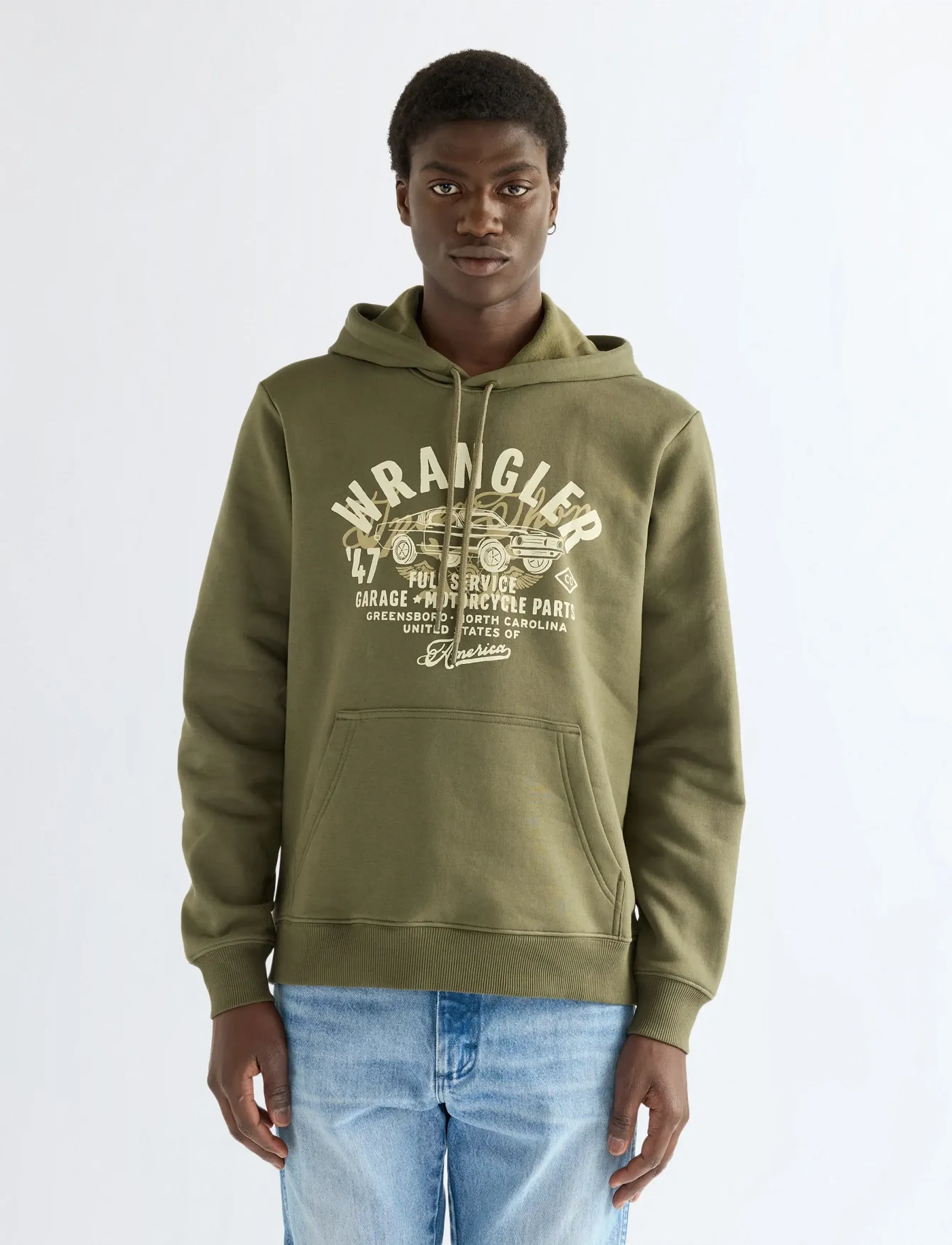 Wrangler Americana Hoodie, L, Sweatshirts & Hoodies, Khakigrün - Männerswear