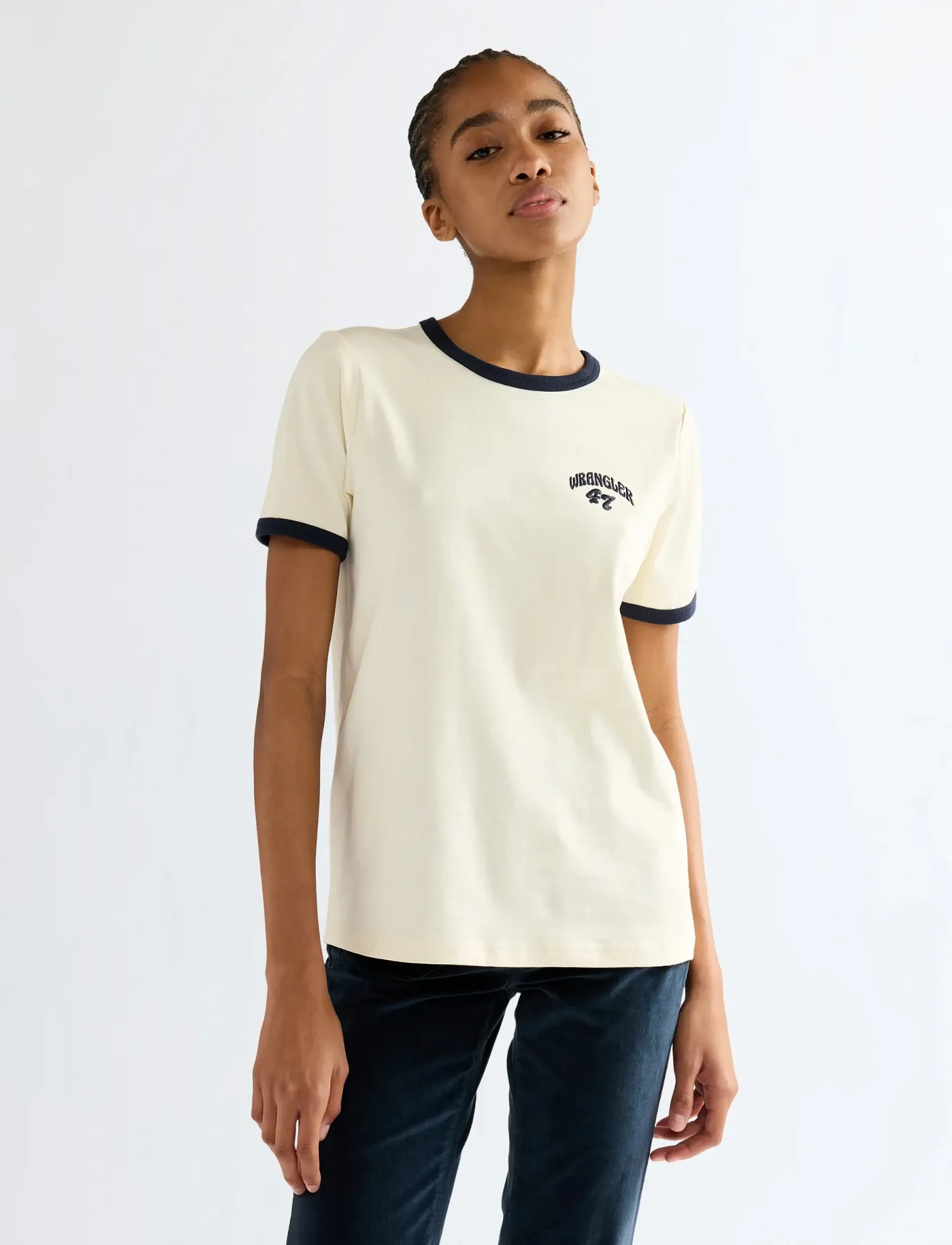 Wrangler Ringer Tee, Damen, Ringer T-Shirt, Creme, Gr.M x 00