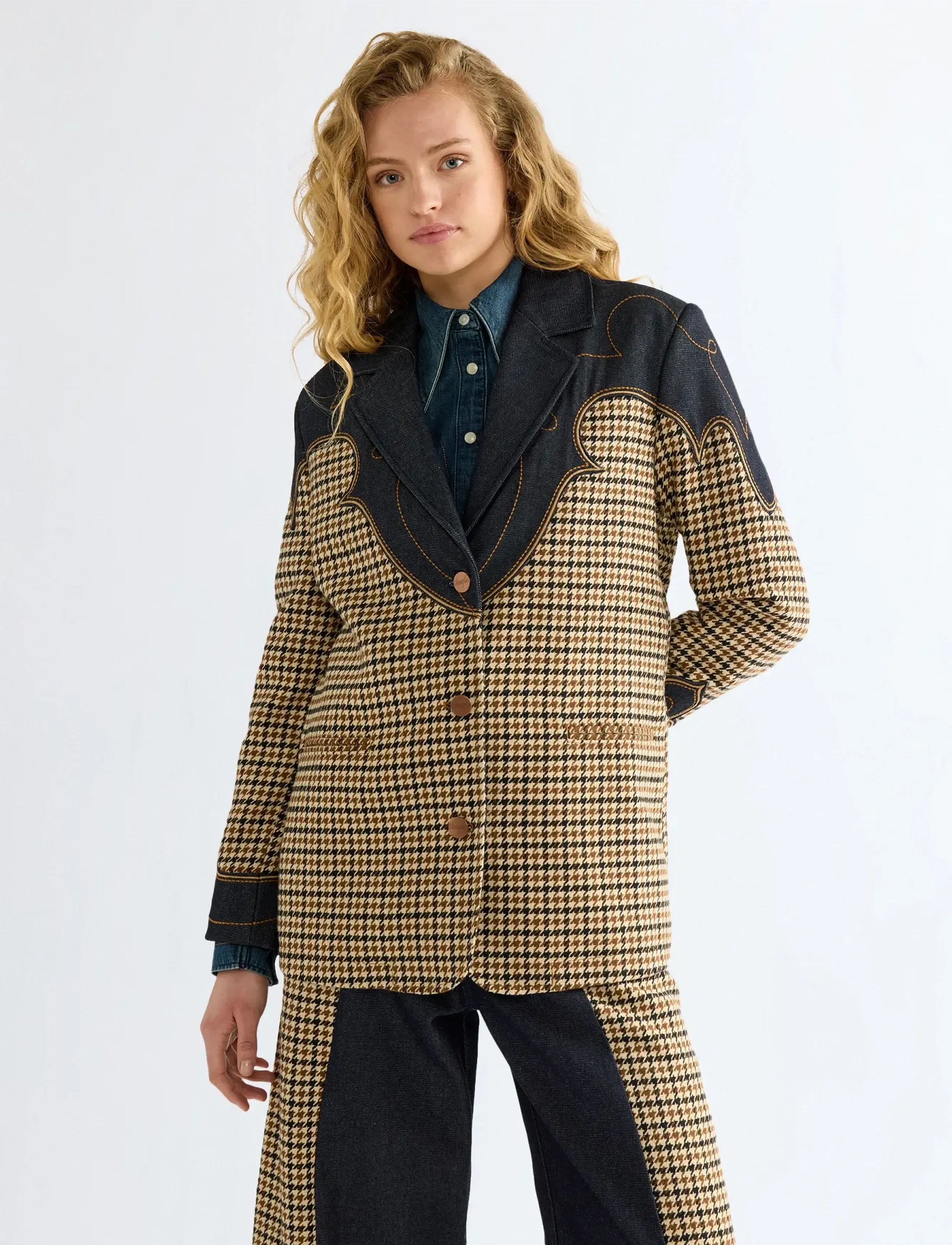 Wrangler Houndstooth Blazer, XS x 00, Beige - Single Breasted Frauen