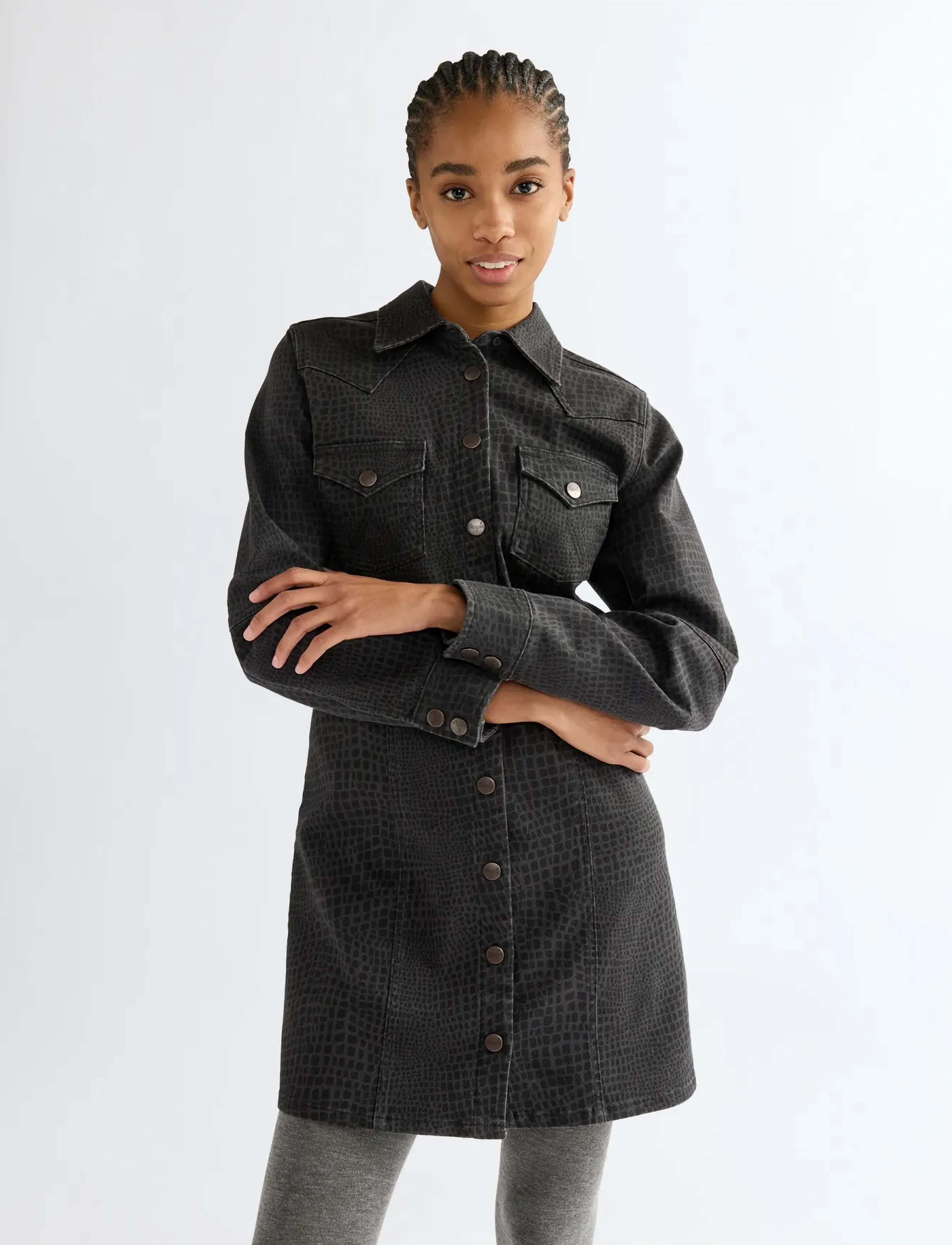 Wrangler BARREL SLEEVE DRESS - Kleider - CROC PRINT / black