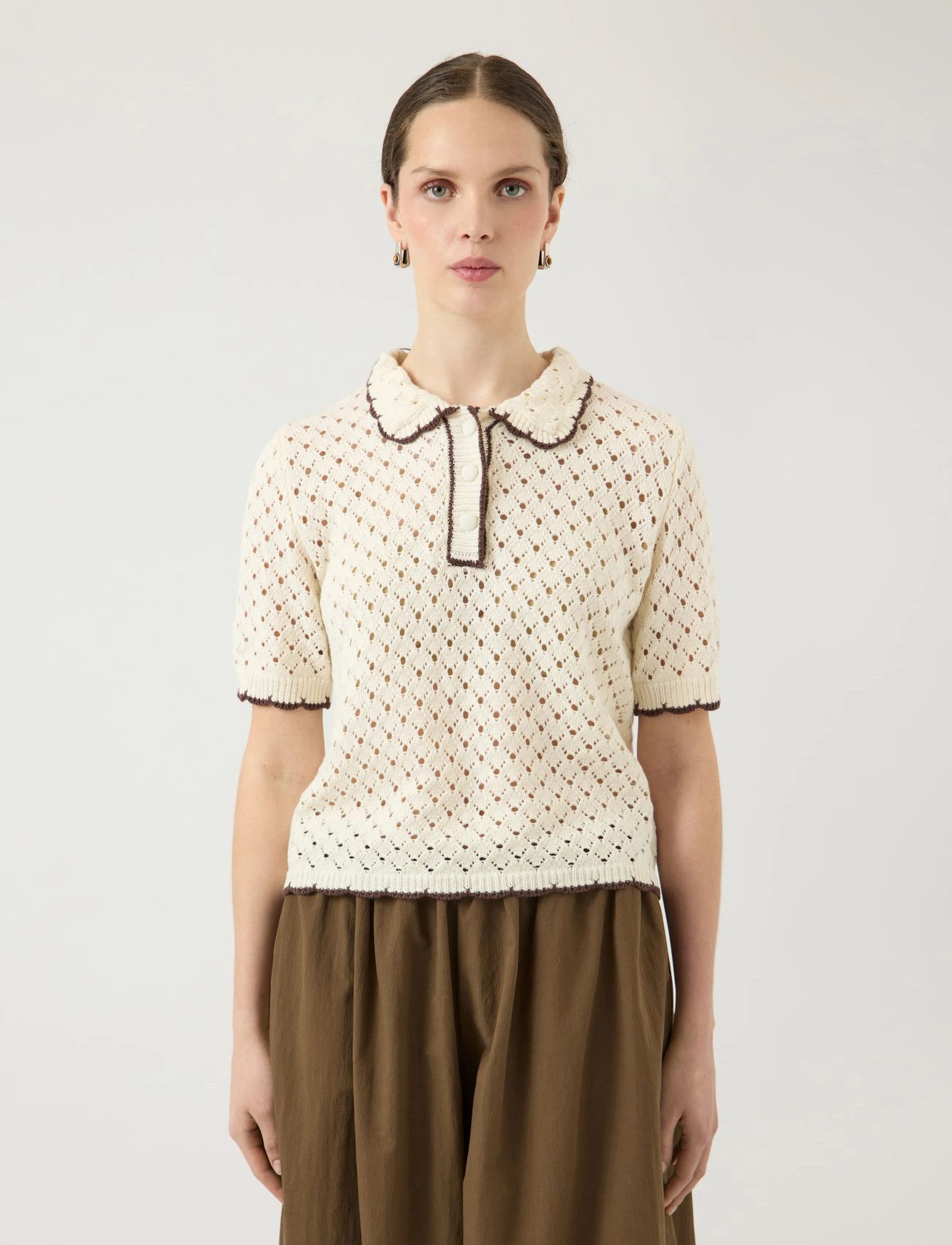 YAS Yaslingo Ss Knit Polo Top - Ex - Cream - XS