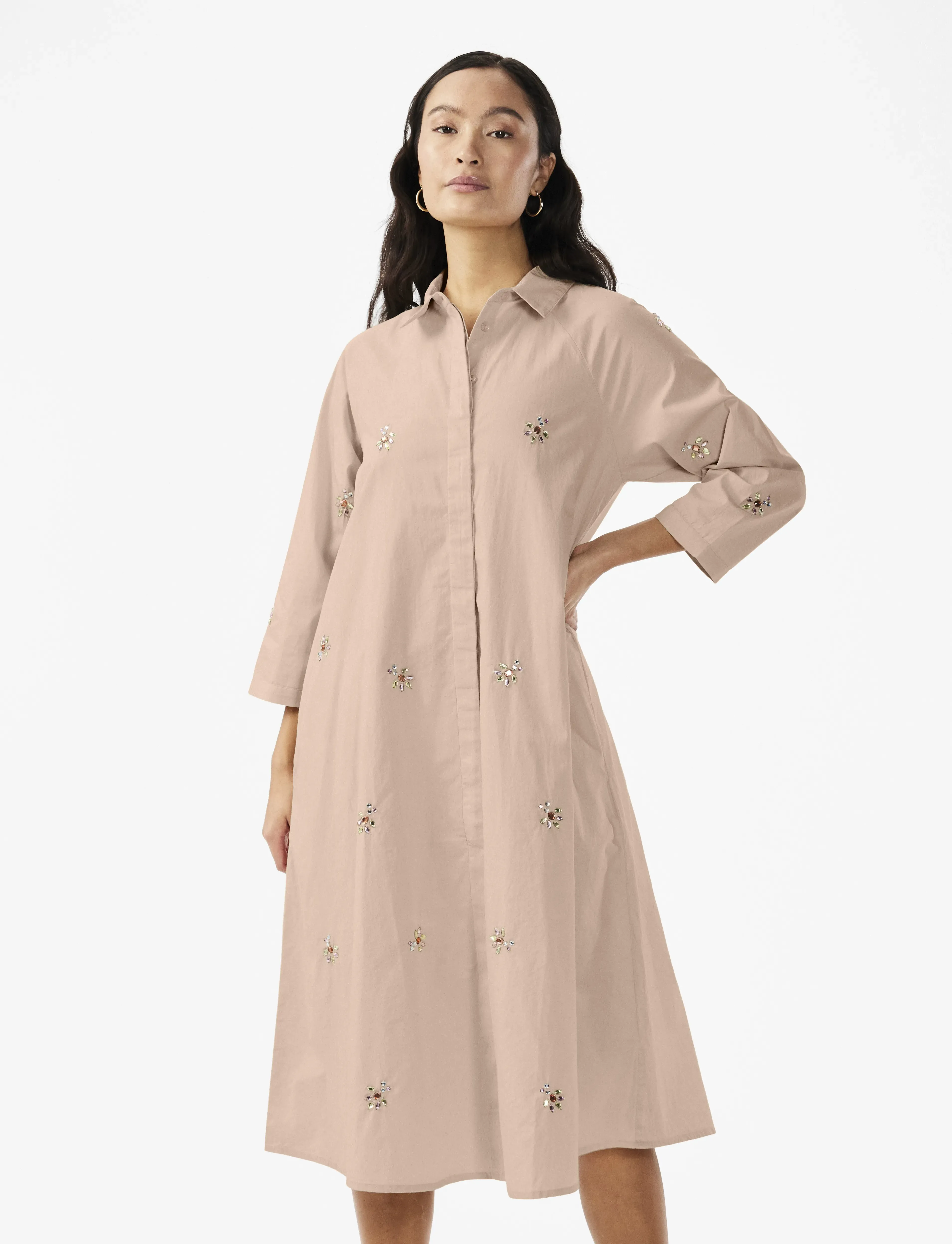 YAS YASCRYSTAL 3/4 MIDI DRESS S. - EX - Klänningar - SHIFTING SAND / beige