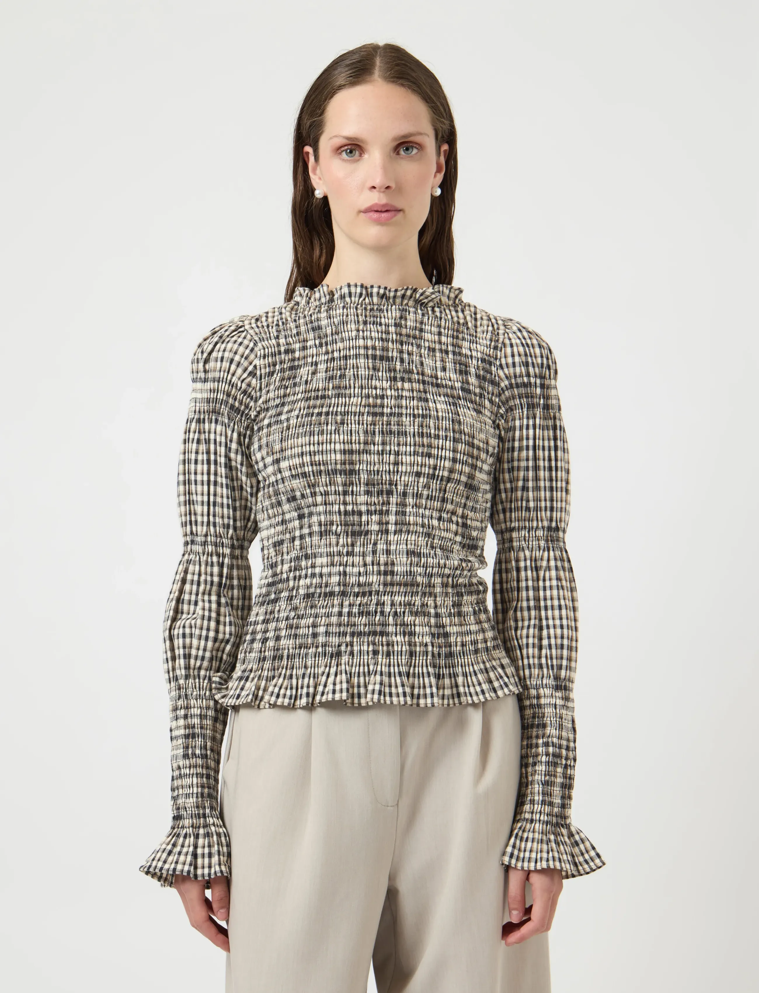 YAS - YASCHEMMA LS SMOCK TOP NOOS - långärmade blusar - eggnog - 4