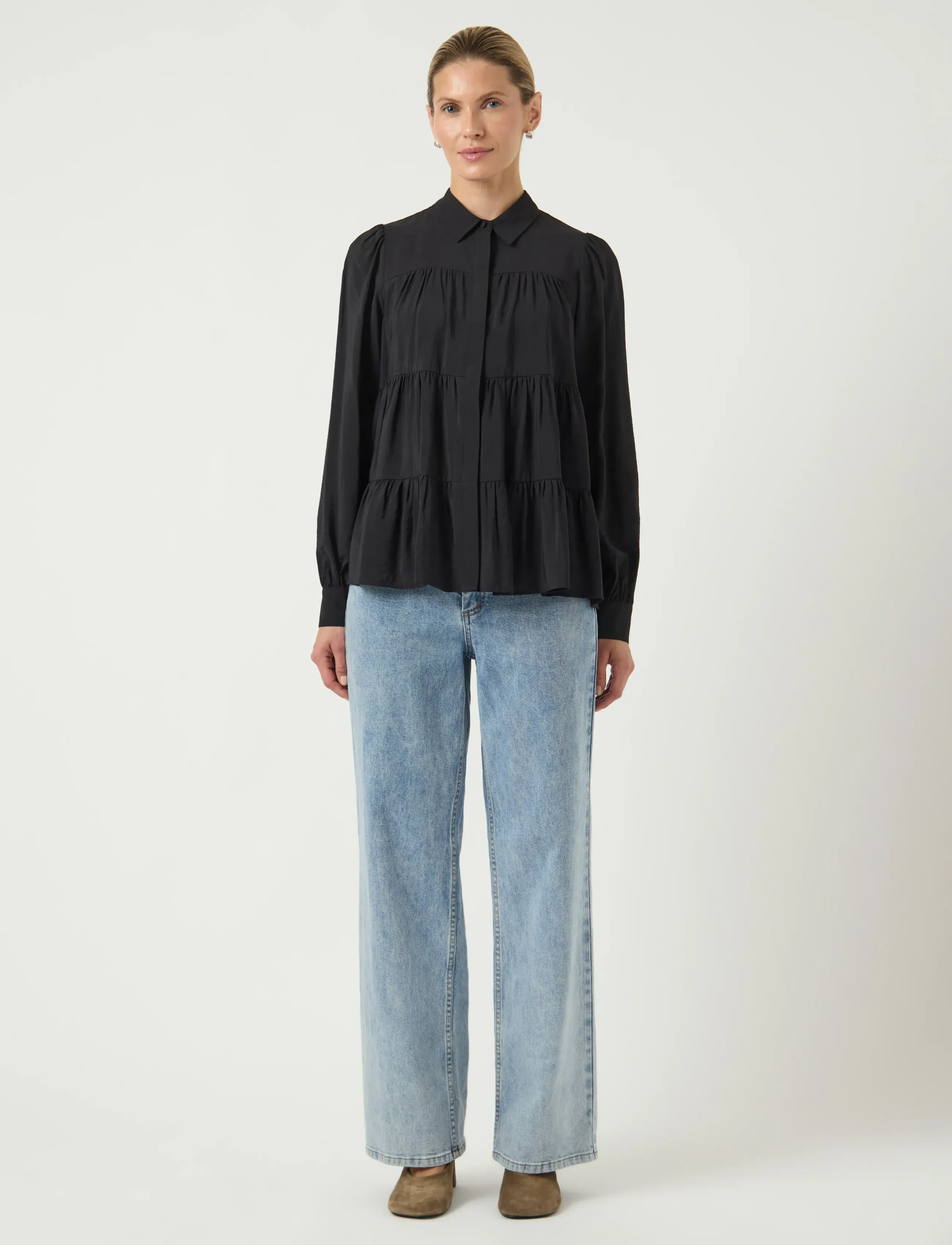 YAS pala Ls Shirt S. Noos, Kvinder, Langærmet Lagdelt Skjorte, Sort, Str: XXL