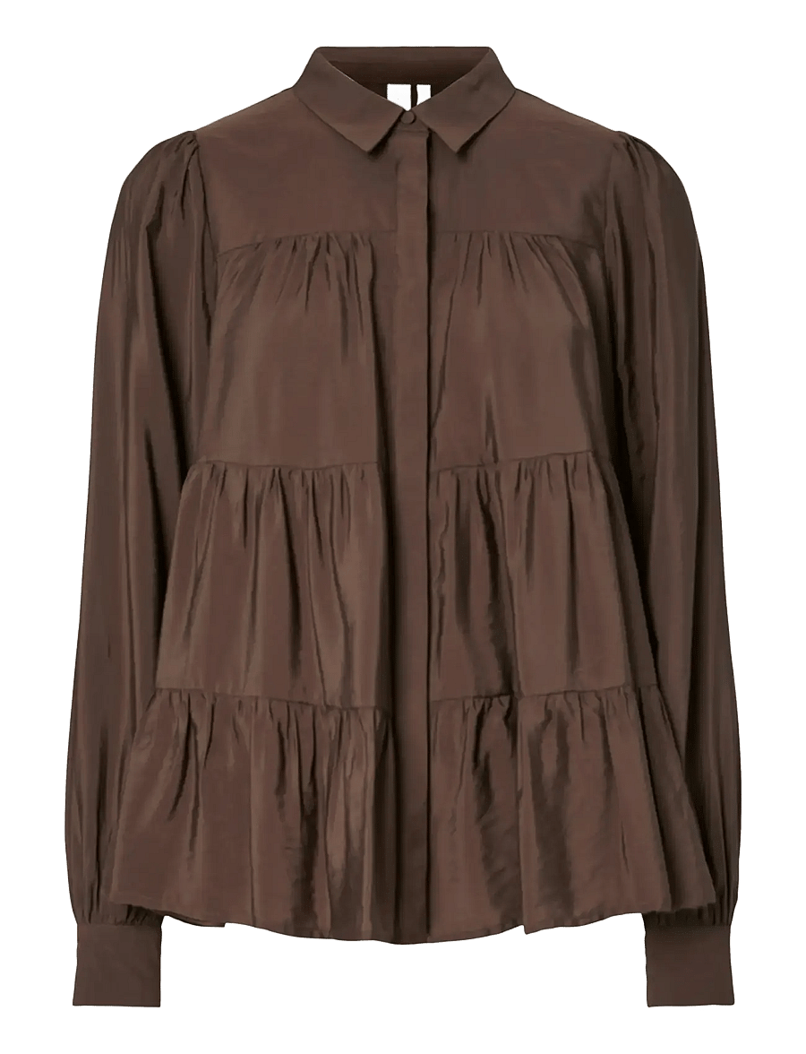 YAS - YASPALA LS SHIRT S. NOOS - pitkähihaiset kauluspaidat - chocolate brown - 0