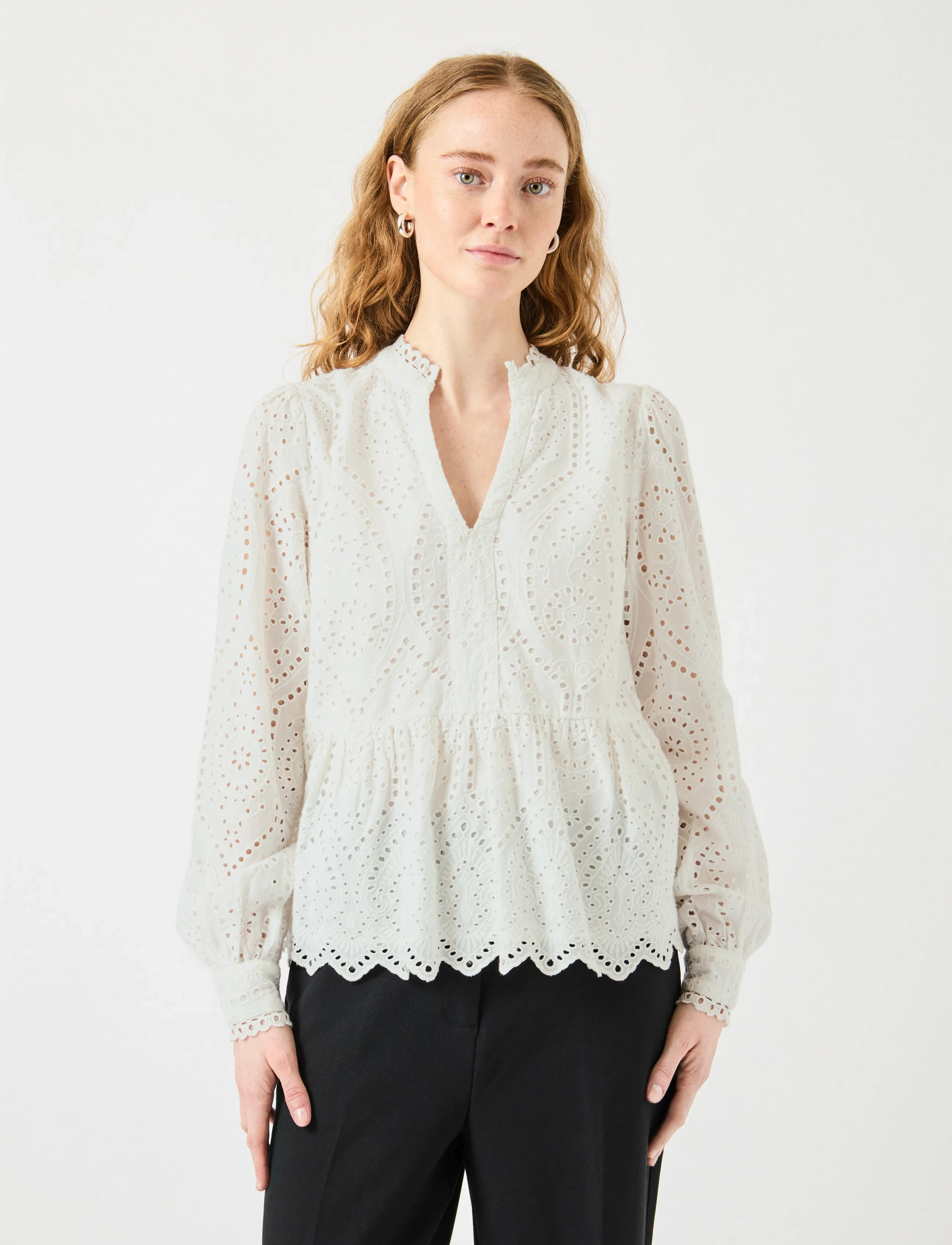 YAS holi Ls Top S. Noos, Kvinder, Broderie Anglaise Peplum Bluse, Hvid, Str: XS