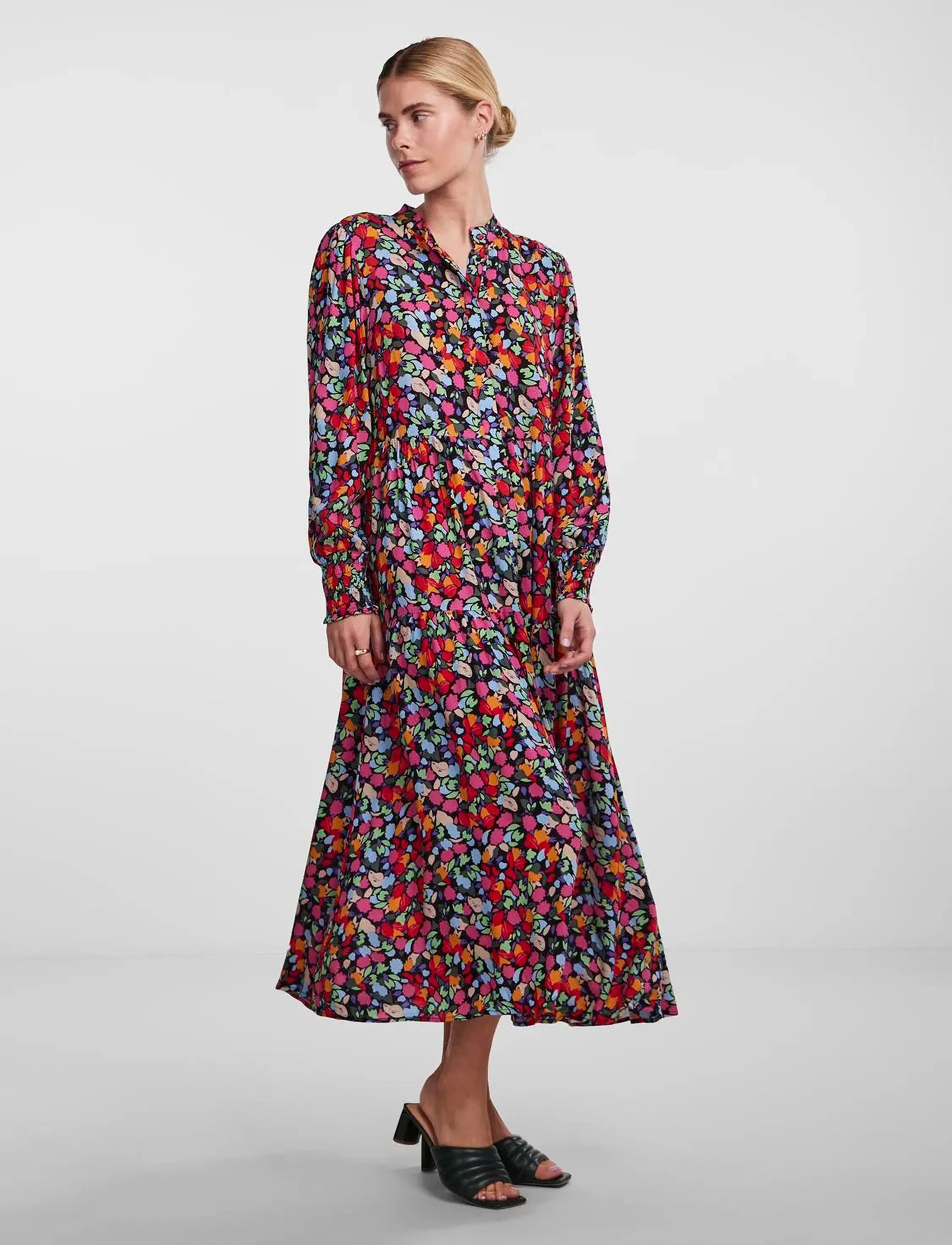 YAS YASALIRA LS LONG SHIRT DRESS S. NOOS - Kjoler - GARDEN TOPIARY / red