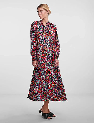 YAS YASALIRA LS LONG SHIRT DRESS S. NOOS - Mekot - GARDEN TOPIARY / red