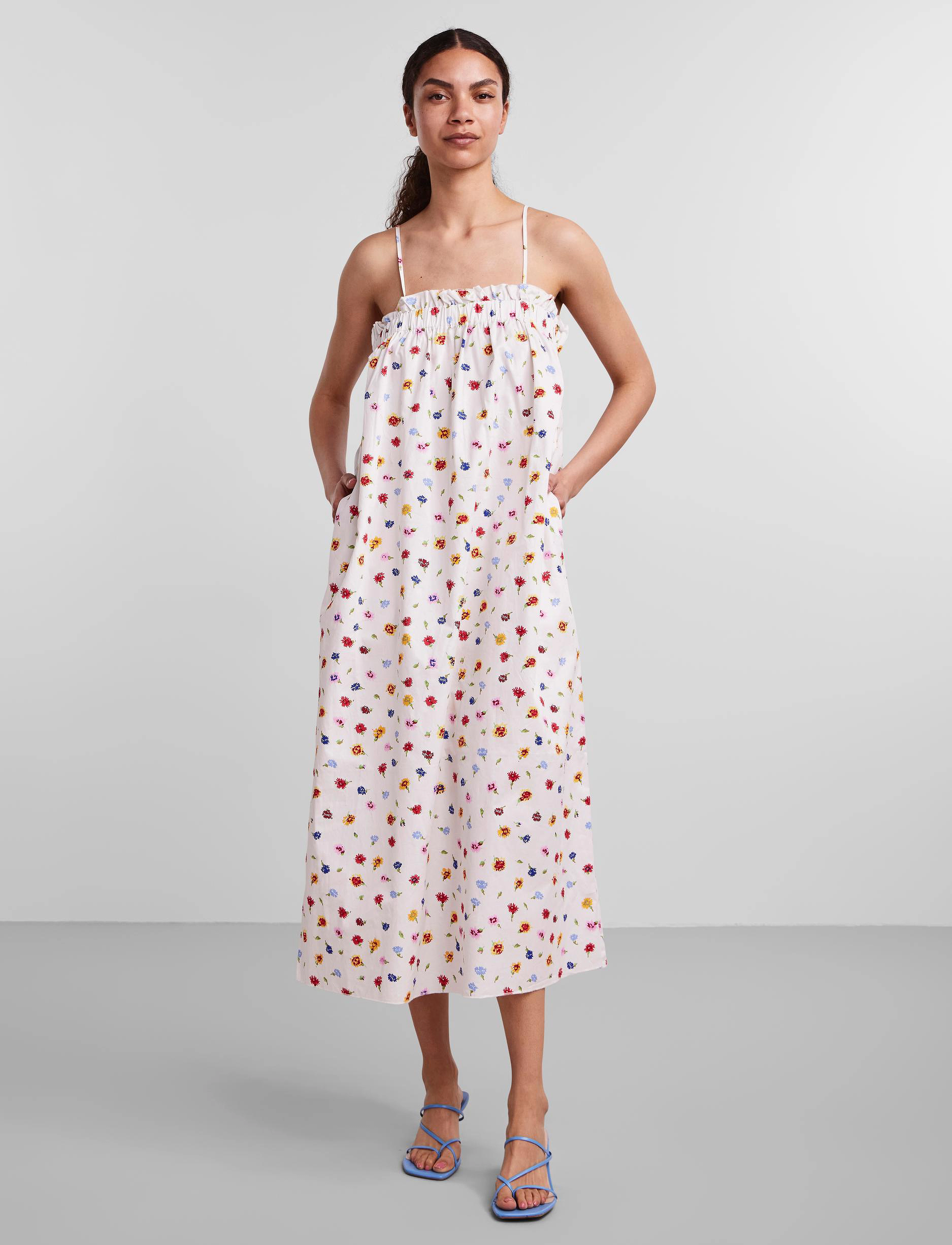 YAS - YASGARDENLY STRAP LONG DRESS S. - CA - bright white - 2