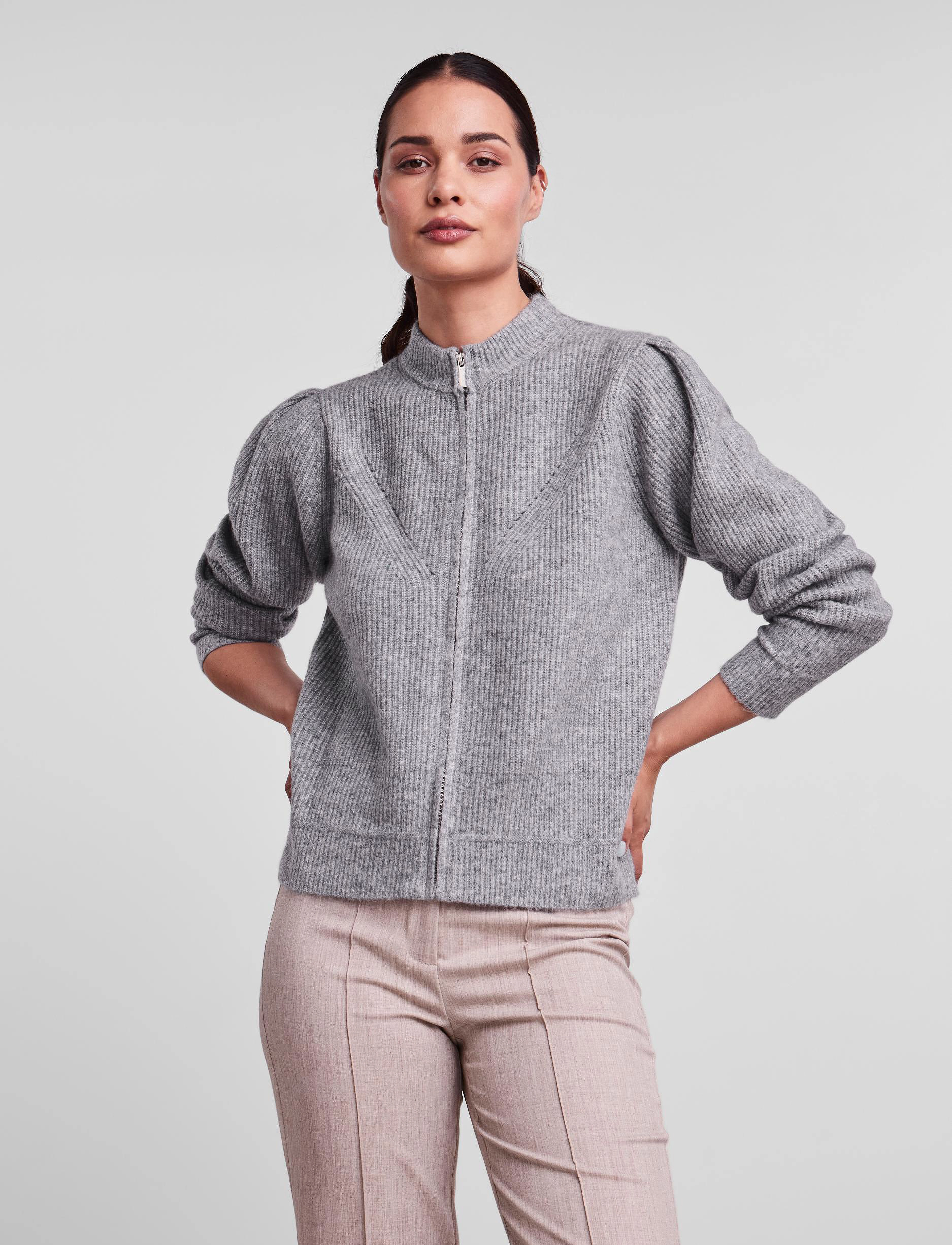 YAS - YASWAS LS KNIT CARDIGAN S. - medium grey melange - 2