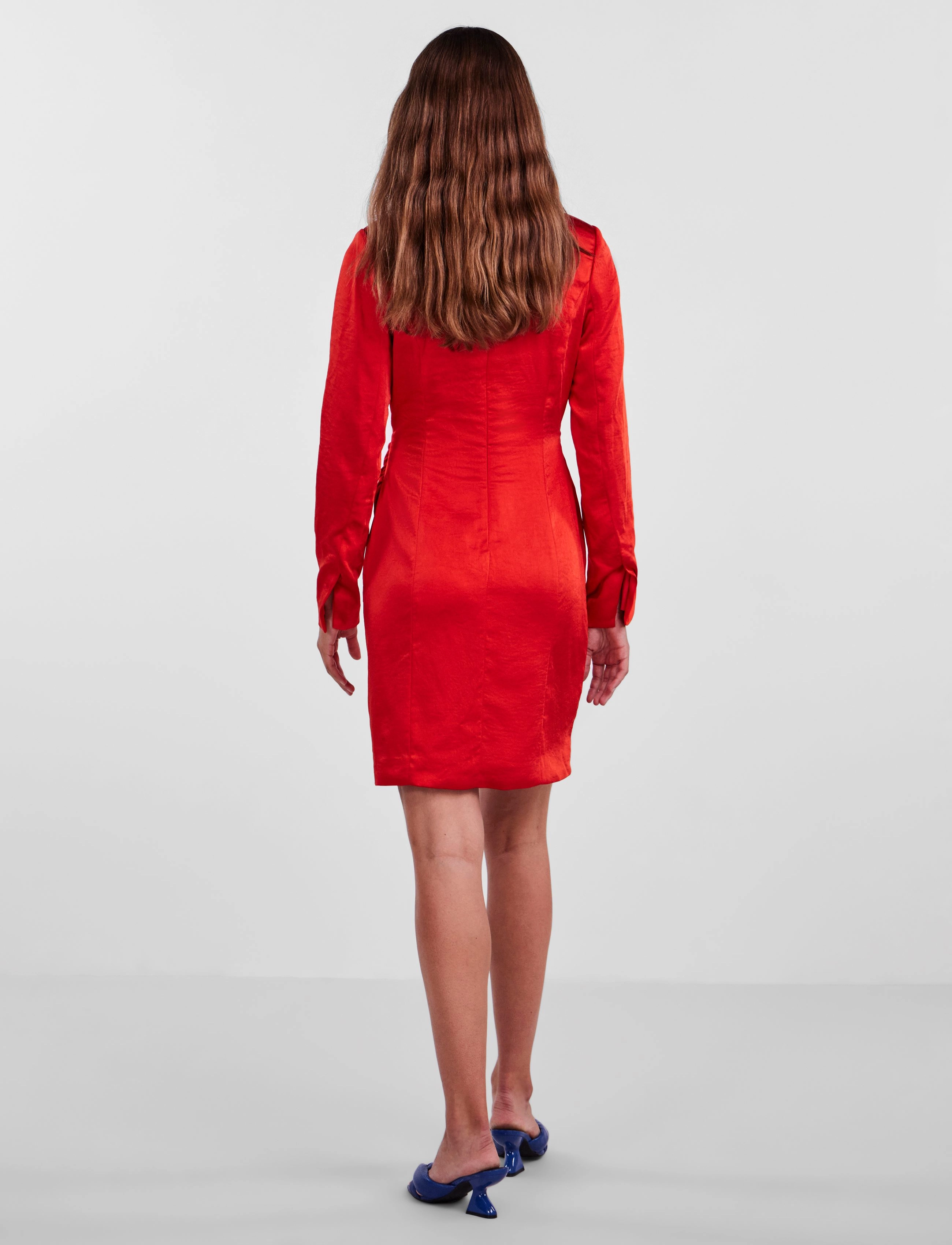 YAS - YASSANNIE LS DRAPE DRESS - SHOW - festtøj til outletpriser - fiery red - 3