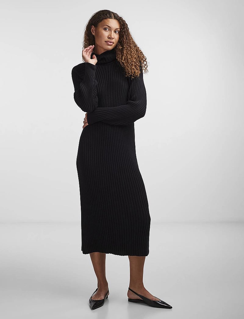 YAS - YASMAVI KNIT MIDI ROLLNECK DRESS NOOS - strikkjoler - black - 5