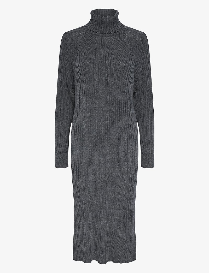 YAS - YASMAVI KNIT MIDI ROLLNECK DRESS NOOS - knitted dresses - medium grey melange - 1