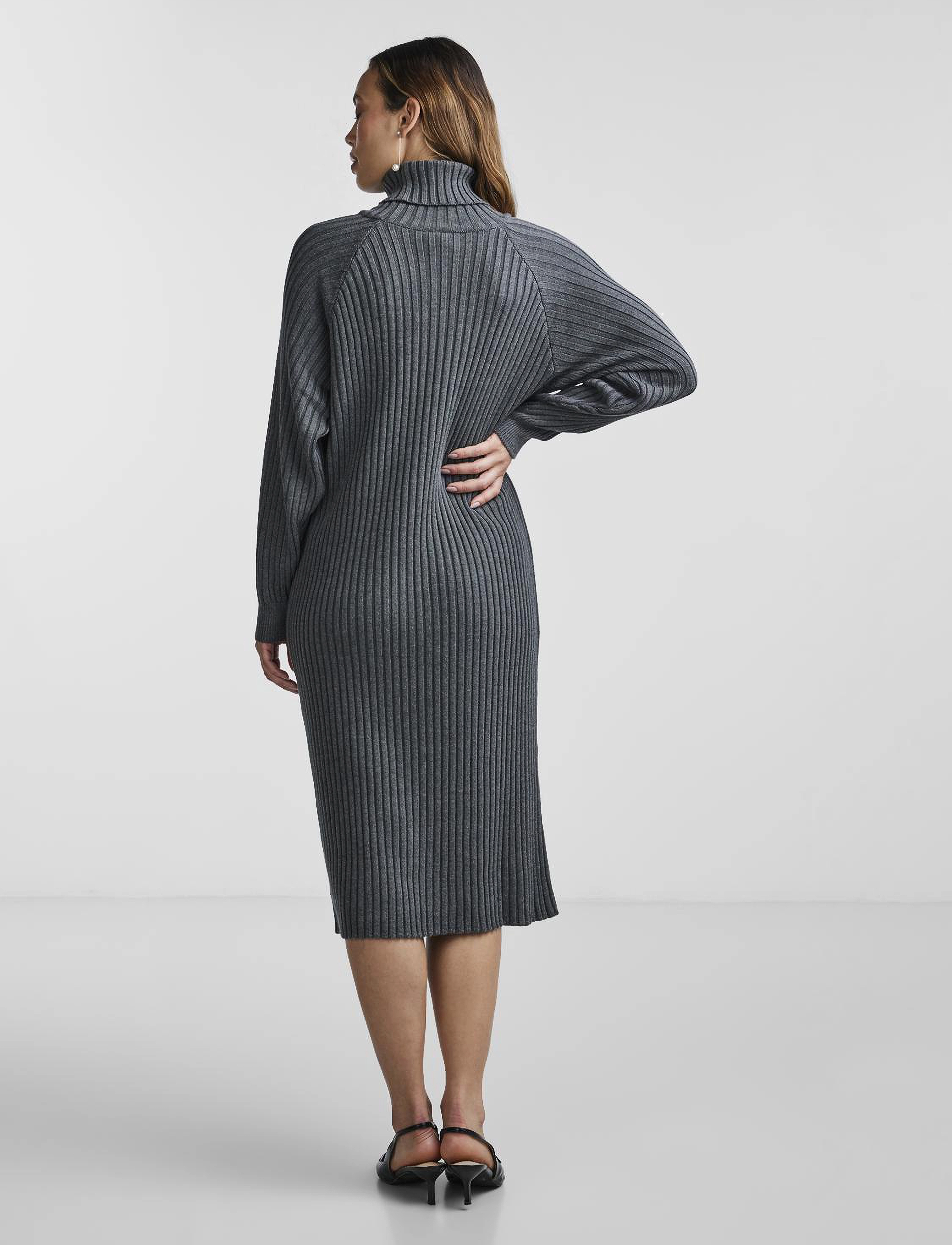 YAS - YASMAVI KNIT MIDI ROLLNECK DRESS S. - strickkleider - medium grey melange - 3