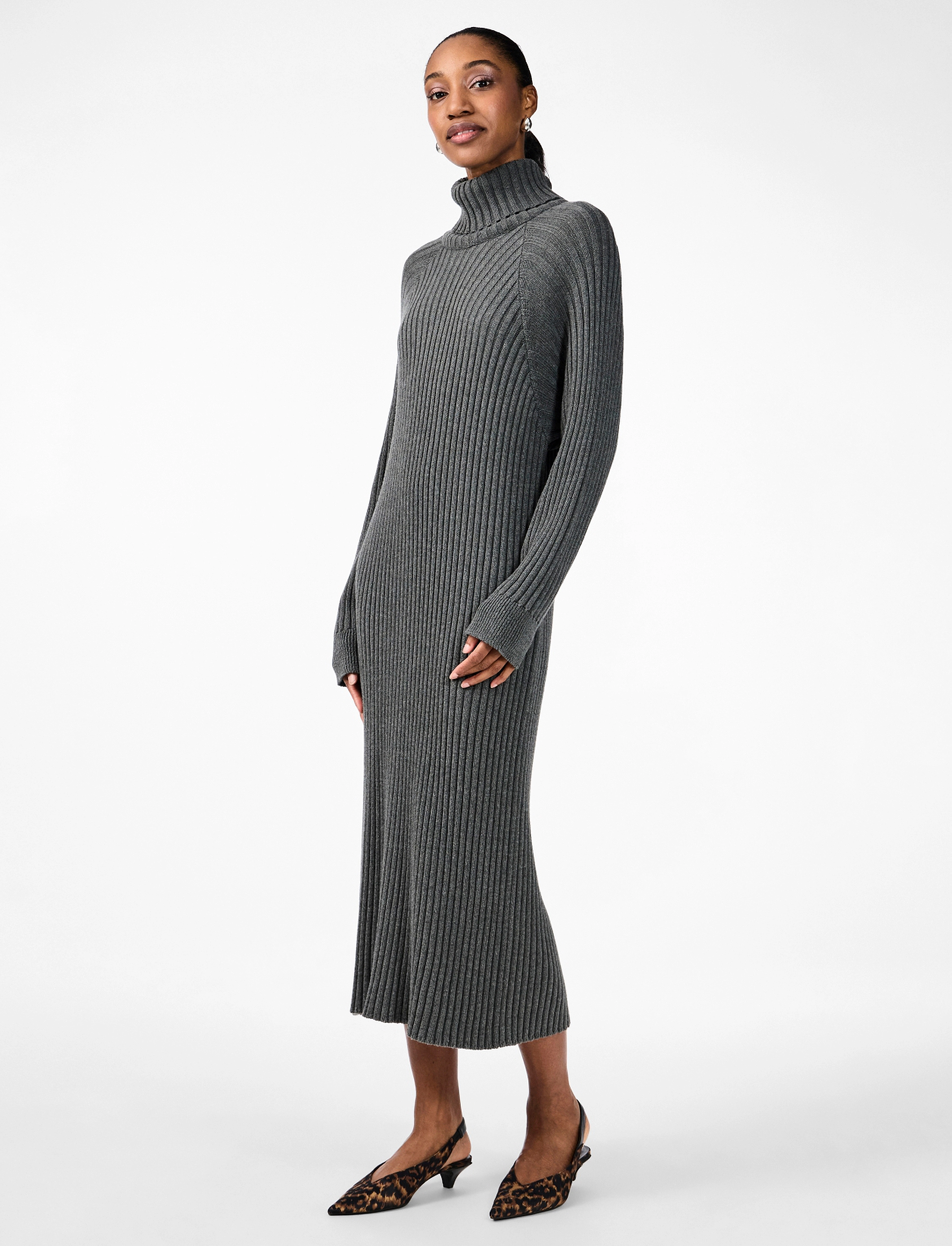 YAS - YASMAVI KNIT MIDI ROLLNECK DRESS S. - strickkleider - medium grey melange - 5