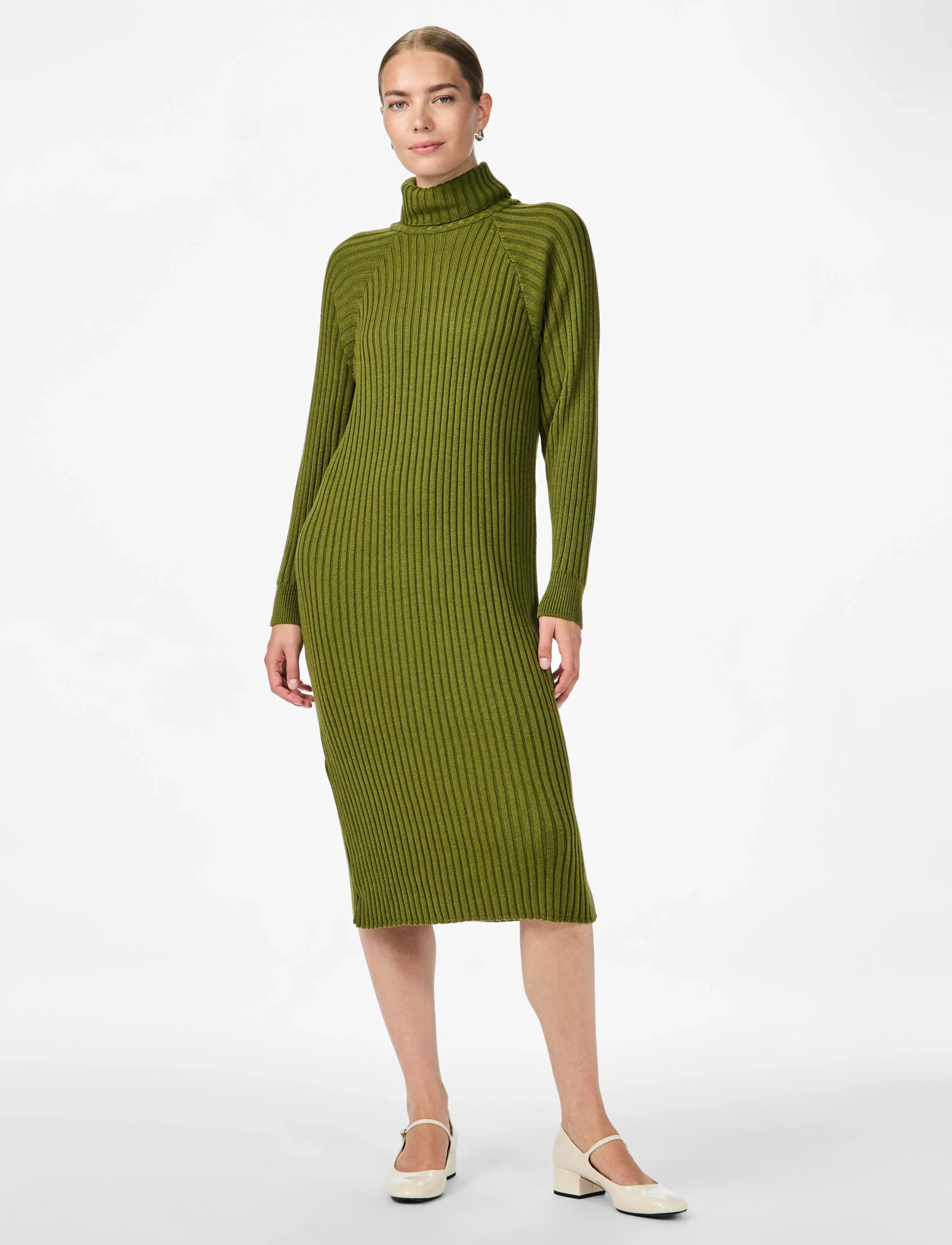 YAS YASMAVI KNIT MIDI ROLLNECK DRESS NOOS - Neulemekot - OLIVE BRANCH / green