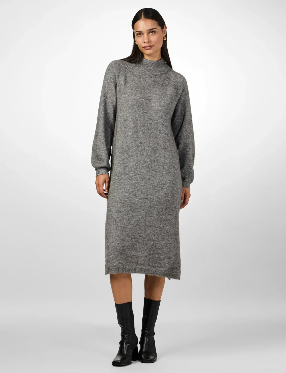 YAS - YASBALIS LS FUNNEL KNIT DRESS S. NOOS - neulemekot - medium grey melange - 0