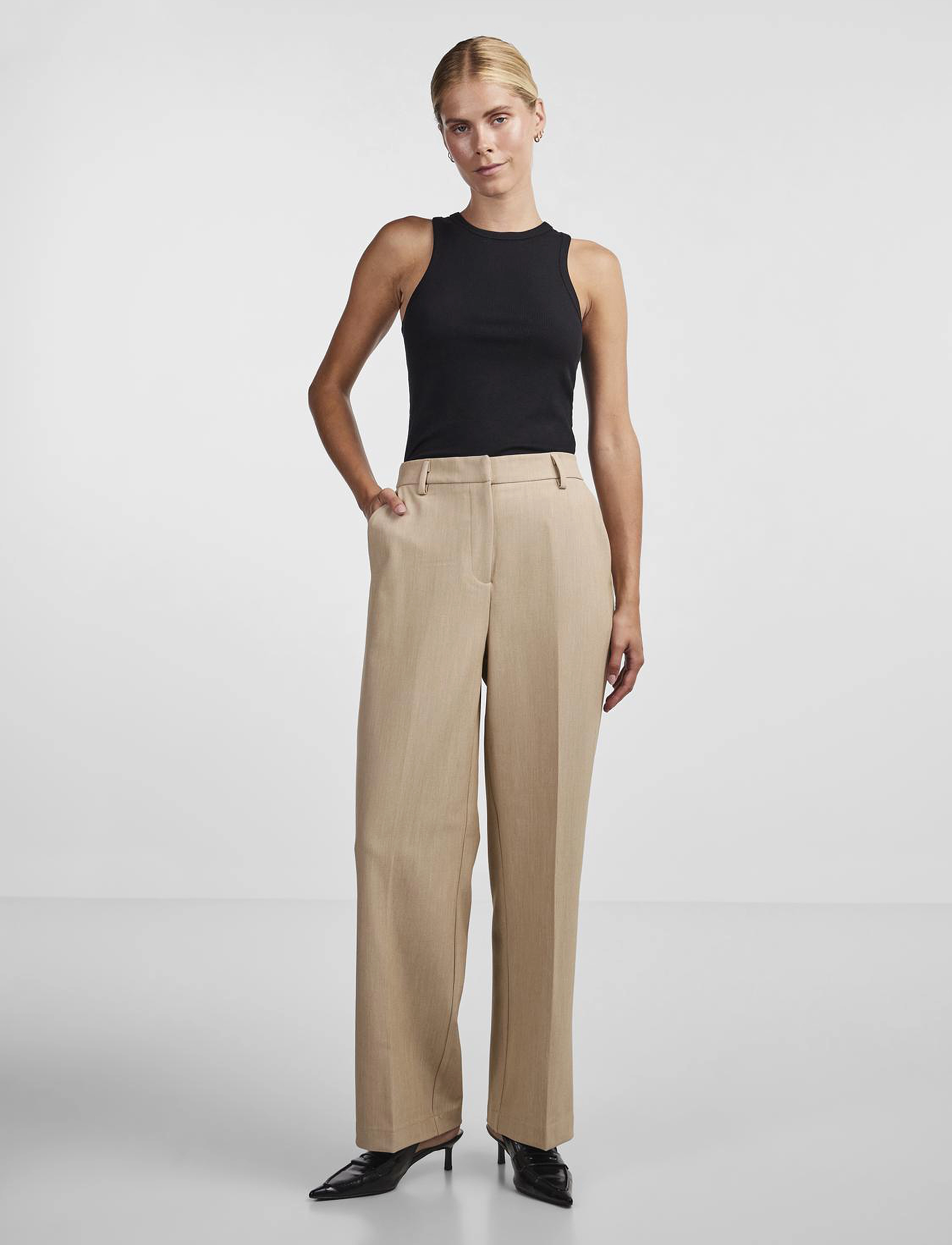 YAS YASLIKKA HW WIDE PANTS S. NOOS - Tøj - NOMAD / beige