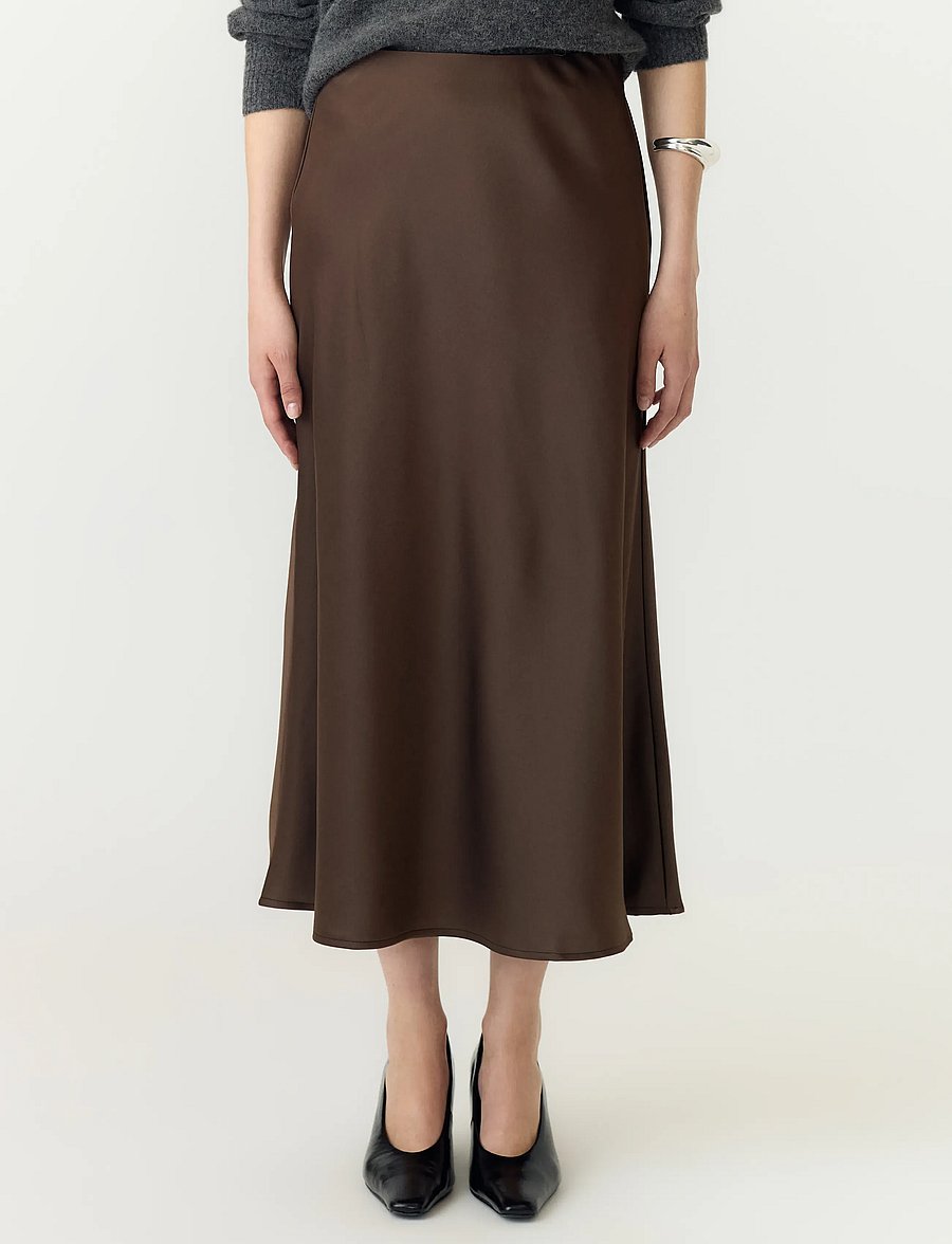YAS - YASPELLA HW MIDI SKIRT S. NOOS - satinnederdele - chocolate brown - 0