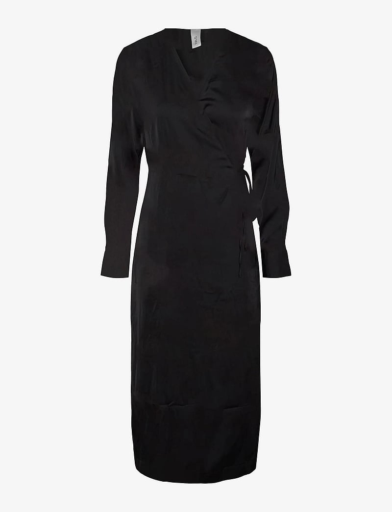 YAS - YASPELLA LS WRAP MIDI DRESS S. NOOS - slå-om-kjoler - black - 1