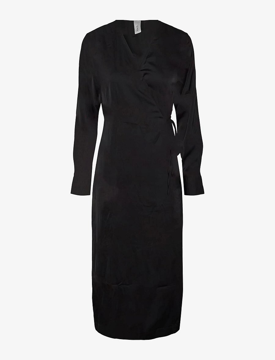 YAS - YASPELLA LS WRAP MIDI DRESS S. - slå-om-kjoler - black - 1
