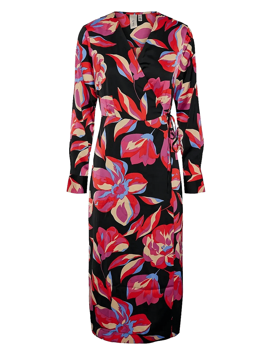 YAS - YASPELLA LS WRAP MIDI DRESS S. - wickelkleider - black - 1