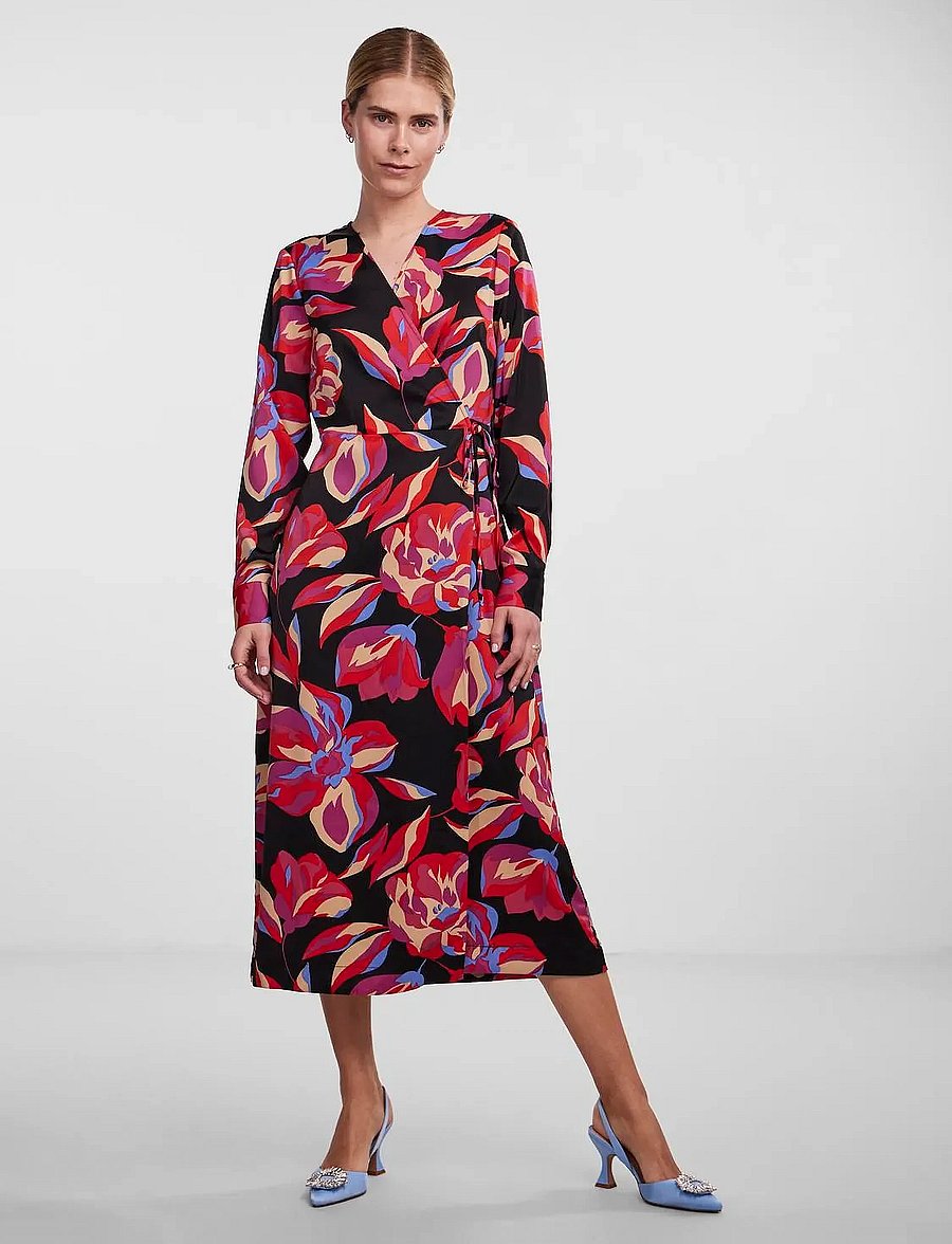 YAS - YASPELLA LS WRAP MIDI DRESS S. - wickelkleider - black - 0