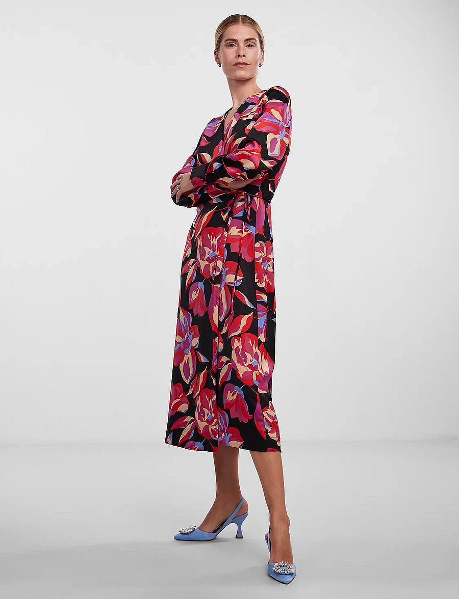 YAS - YASPELLA LS WRAP MIDI DRESS S. - wickelkleider - black - 4