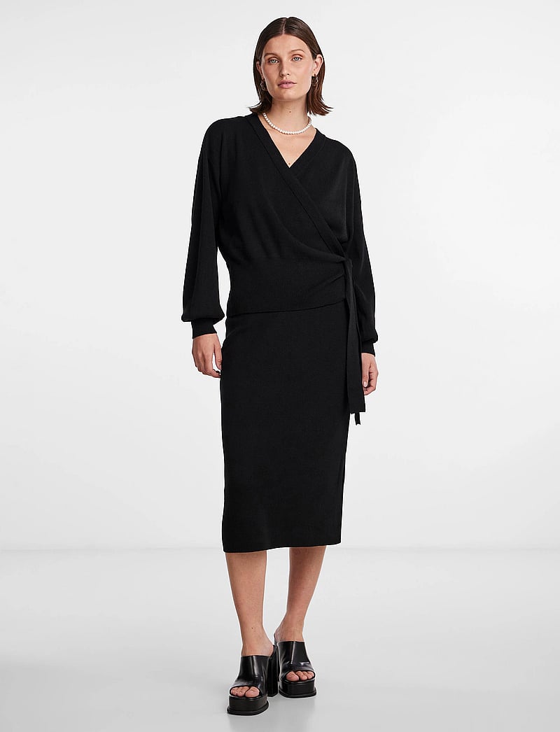 YAS - YASASSI LS WRAP KNIT CARDIGAN S. NOOS - koftor - black - 0