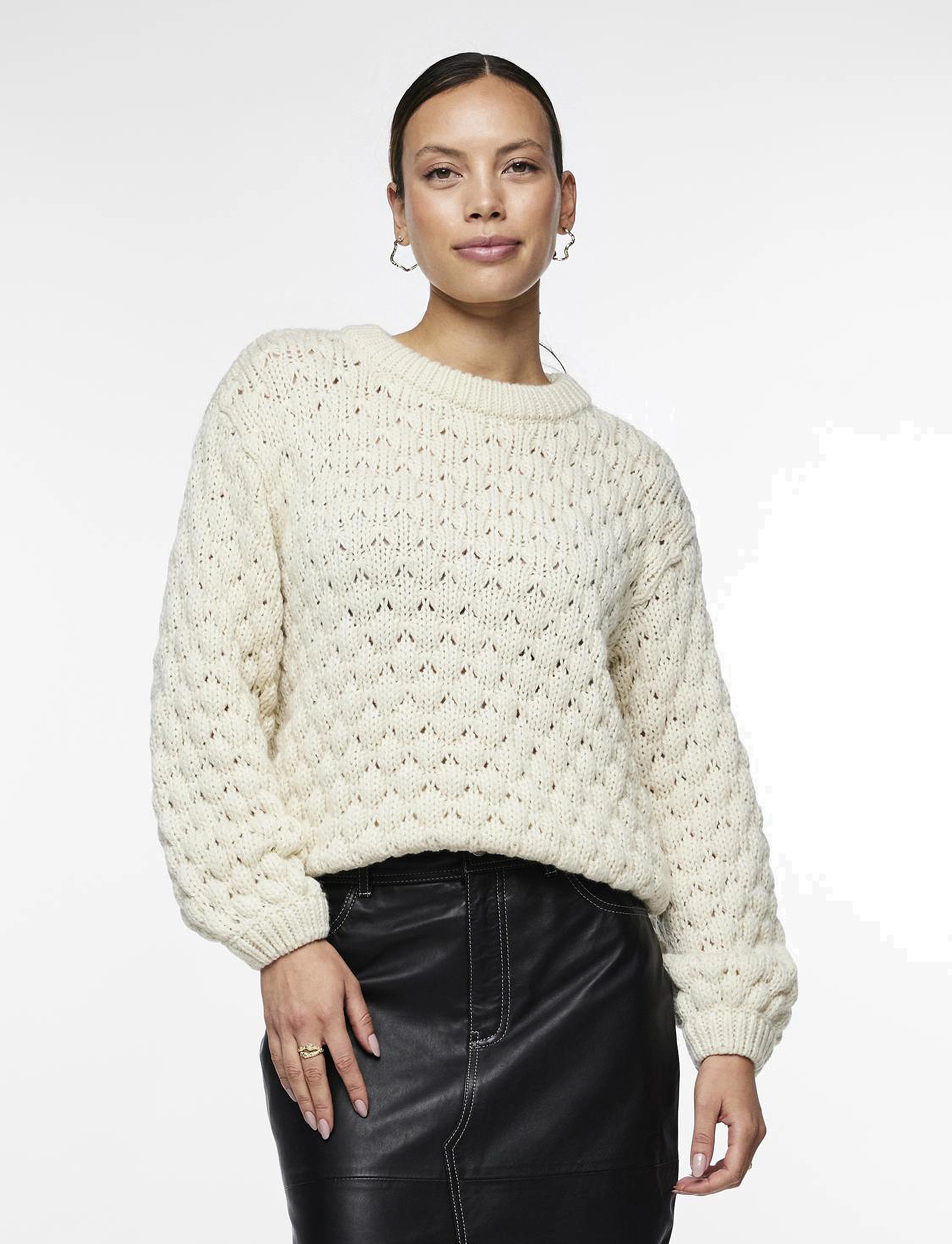 YAS bubba Ls Knit Pullover S. Noos, Kvinder, Strikket Pullover med Struktur, Beige, Str: S