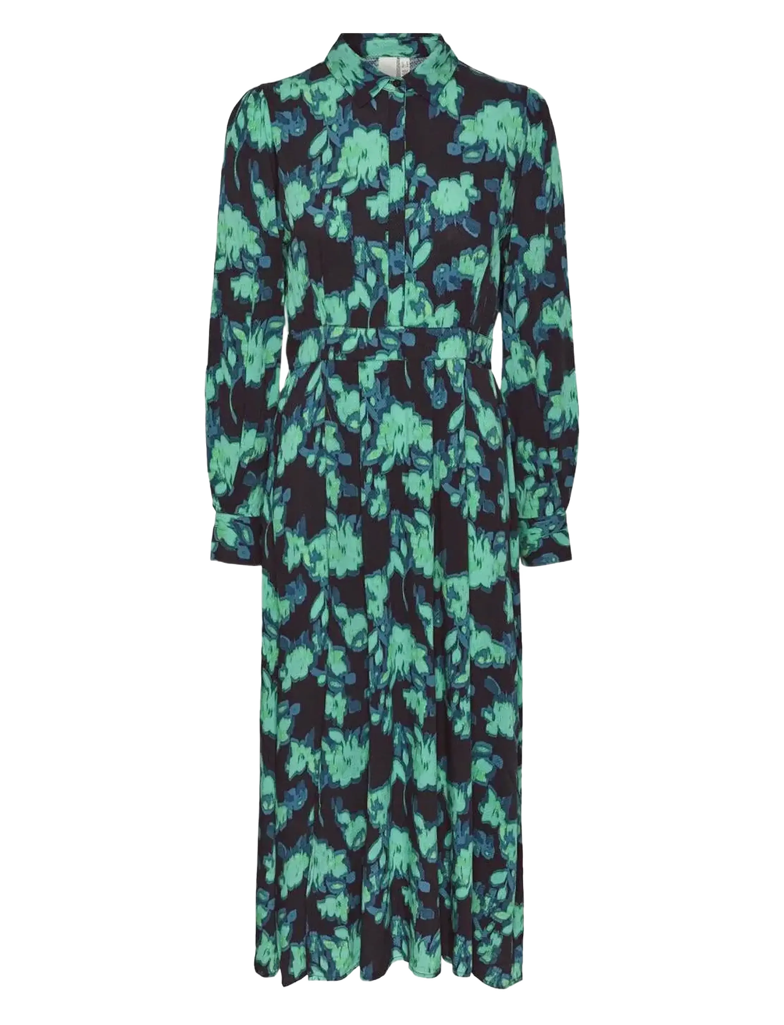 YAS YASFLAIR LS LONG SHIRT DRESS S. - Jurken - BLACK / green