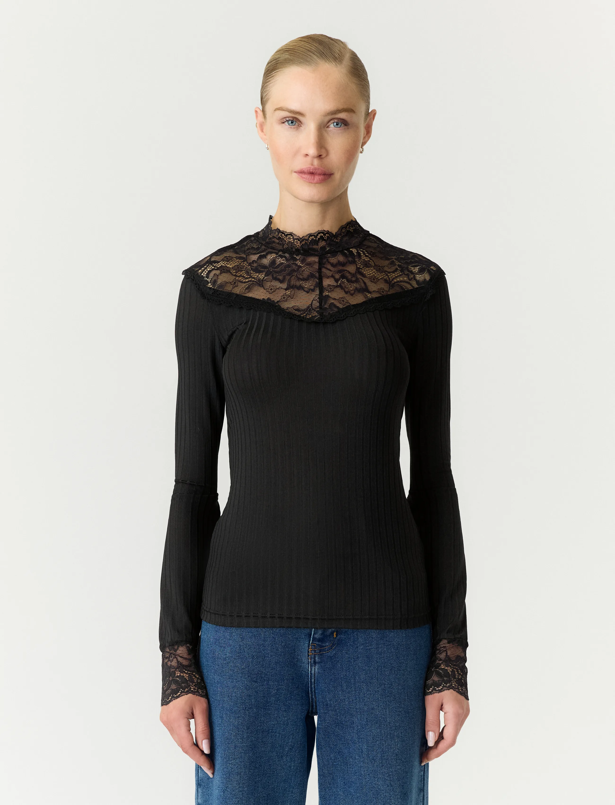 YAS YASBLACE LS TOP S. NOOS - T-särgid ja topid - BLACK / black