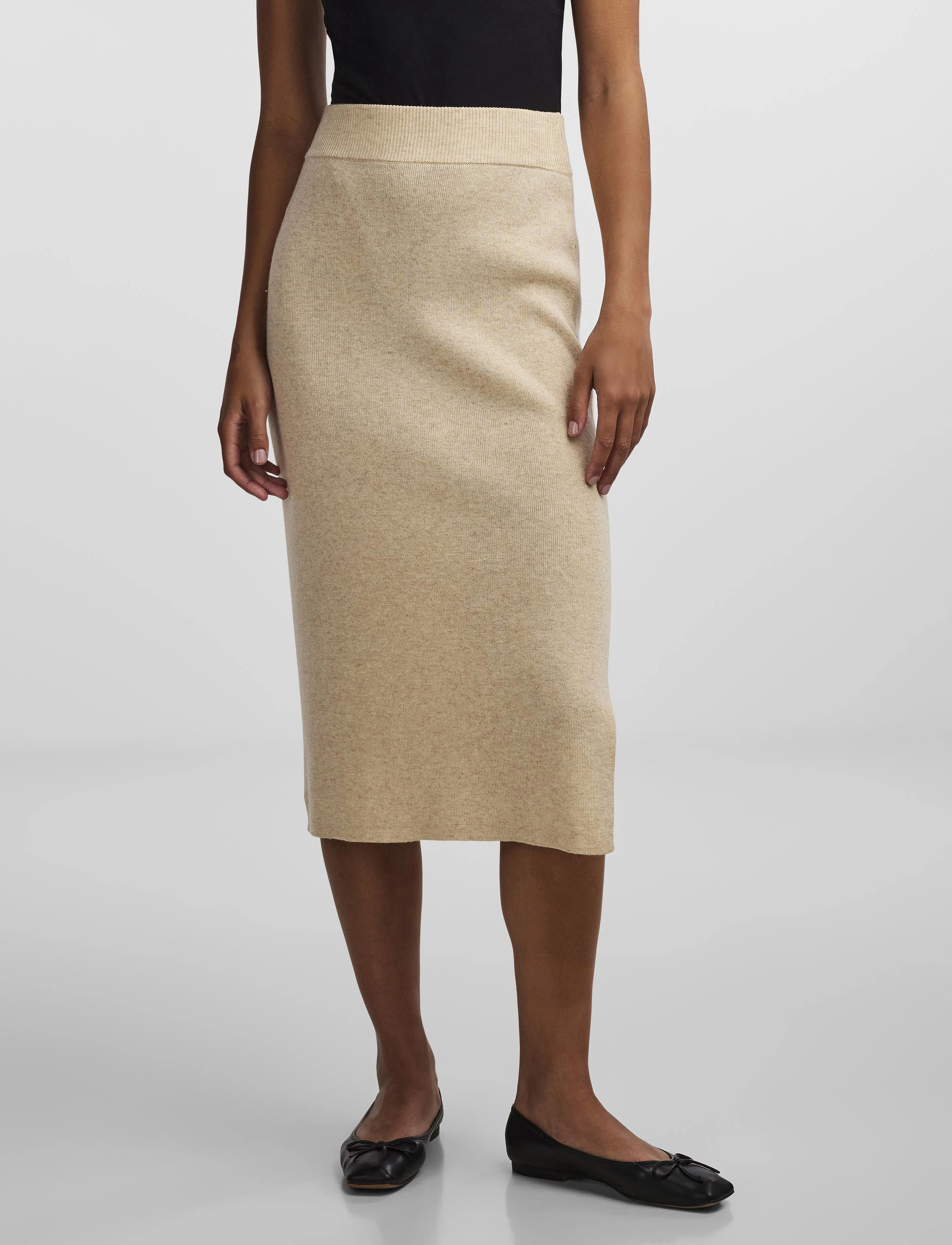 YAS YASASSI HW MIDI KNIT SKIRT S. NOOS - Adīti svārki - BIRCH / white