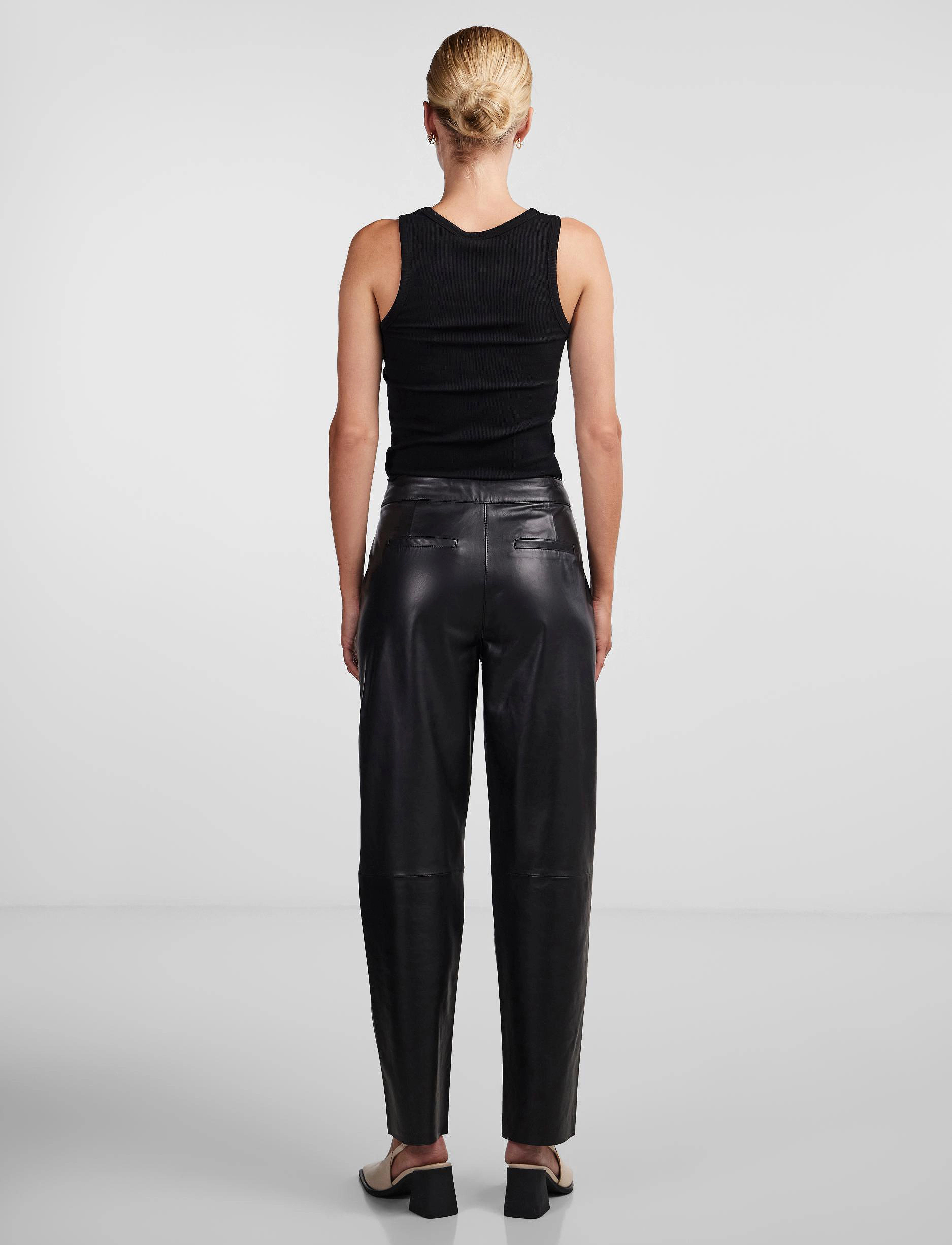 YAS - YASLINE HMW LEATHER PANT NOOS - black - 3