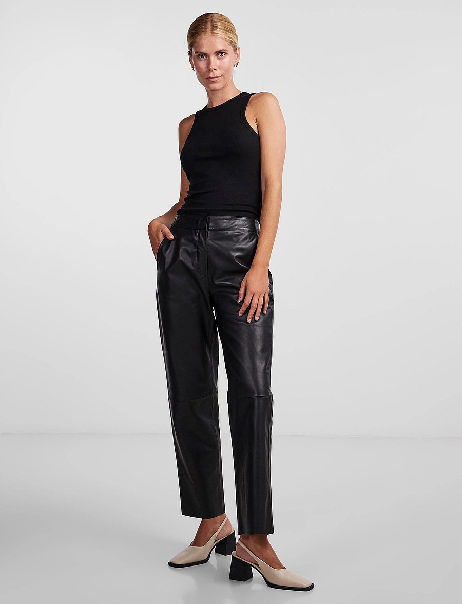 YAS - YASLINE HMW LEATHER PANT NOOS - black - 4