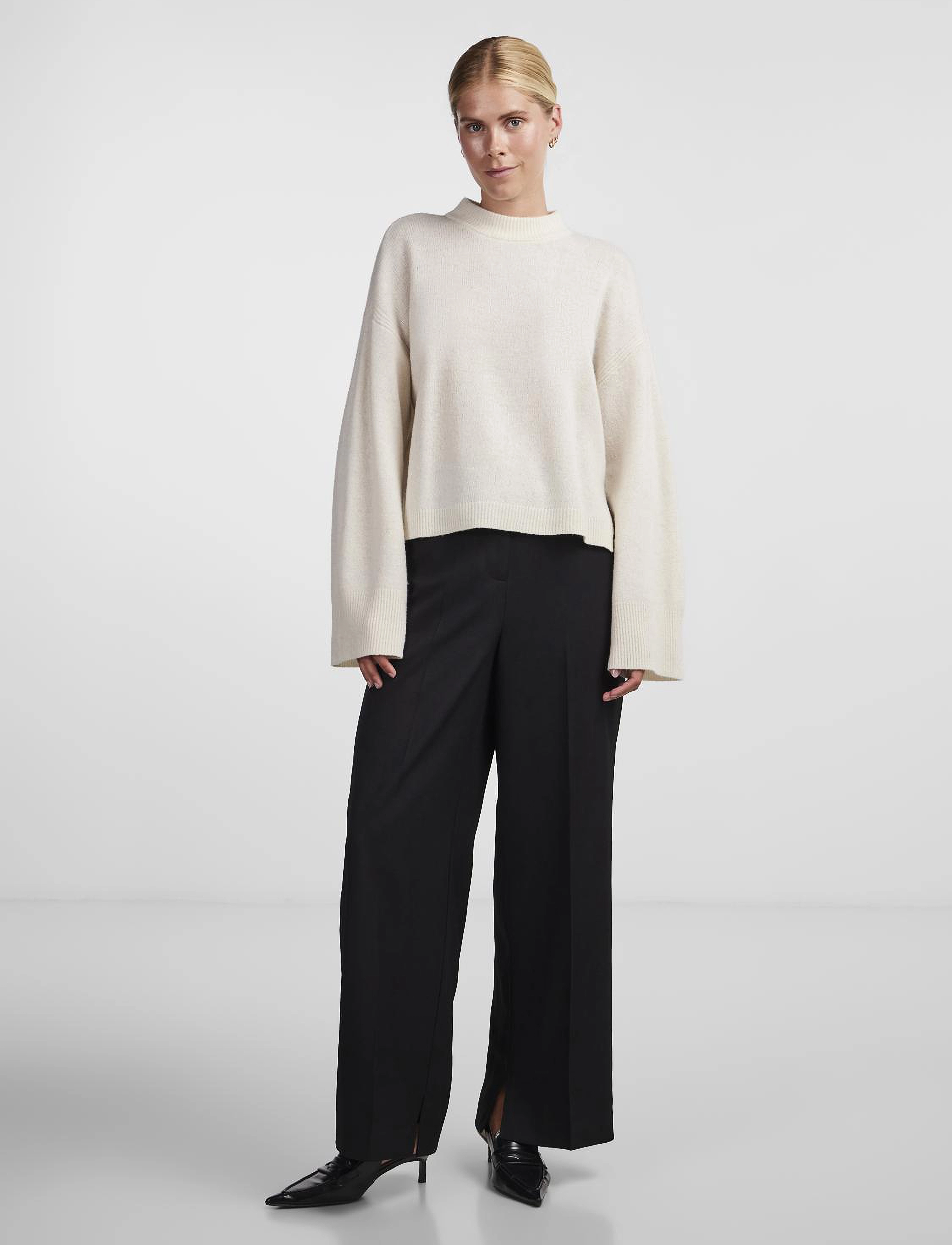 YAS frido Ls Wide Knit Pullover Noos, Kvinder, Højhalset Striktrøje, Cream, Str: XS