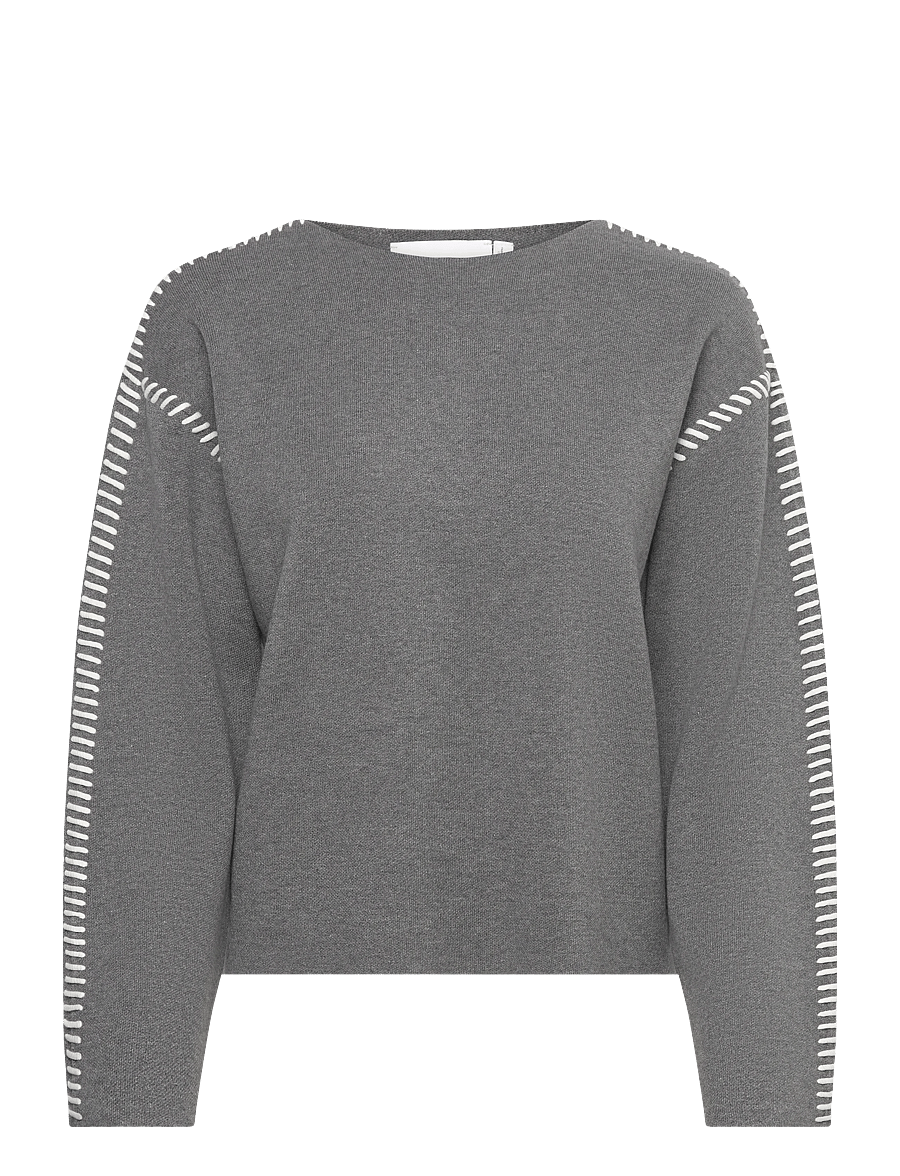 YAS - YASSTITCHA LS KNIT PULLOVER S. NOOS - džemperi - medium grey melange - 1