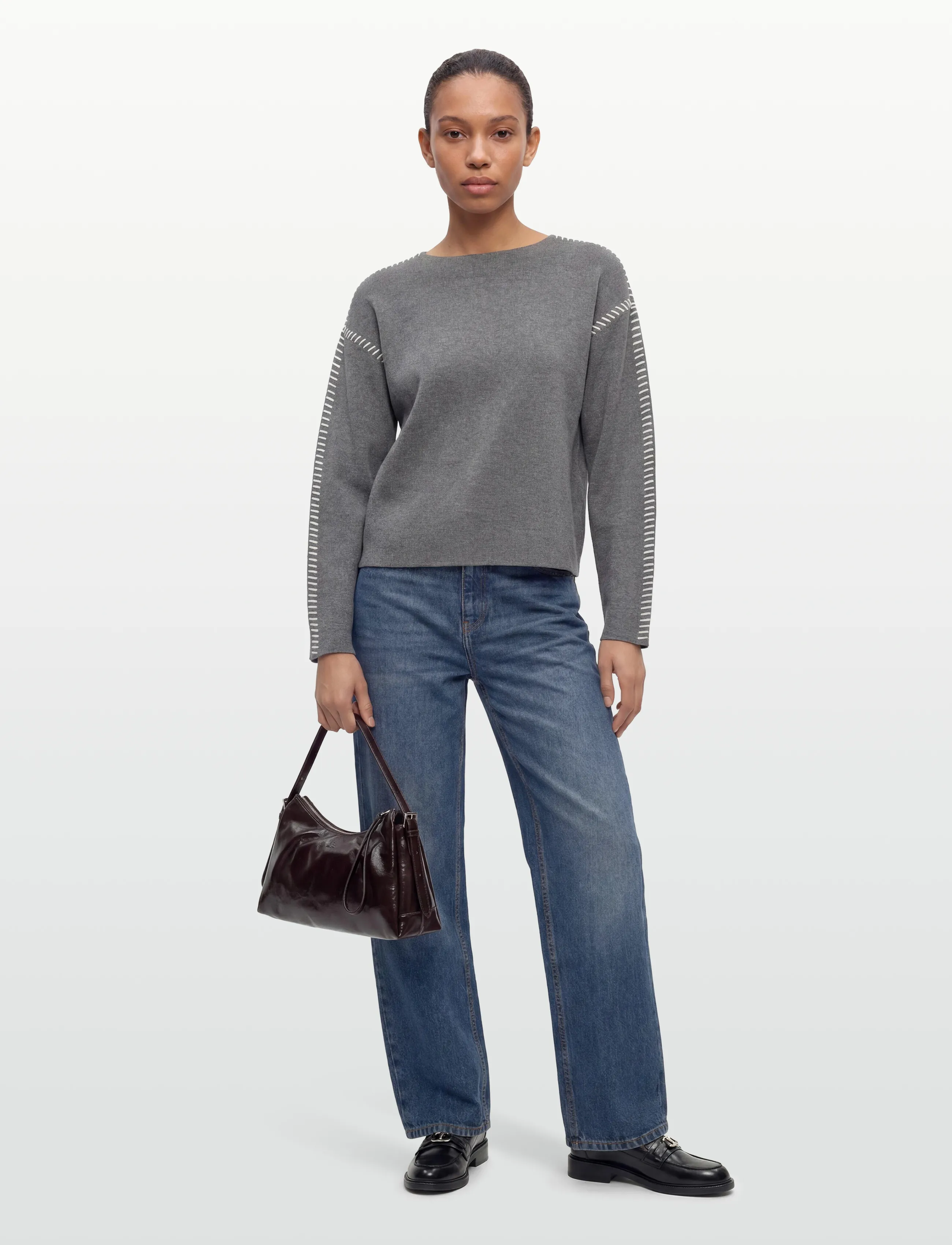 YAS - YASSTITCHA LS KNIT PULLOVER S. NOOS - swetry - medium grey melange - 0